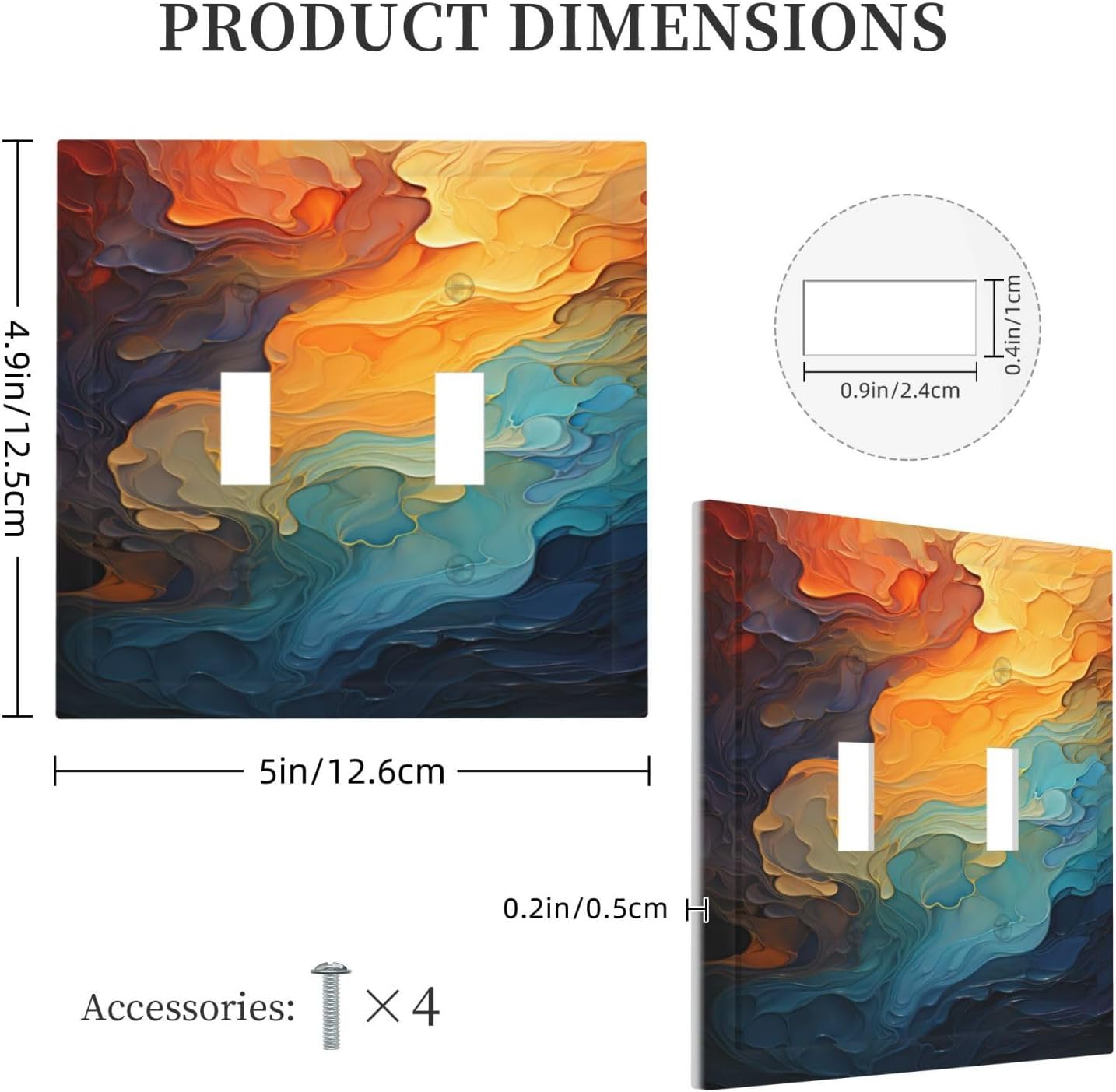 Abstract Colorful Modern Luxury Rainbow 2 Gang Double Toggle Light Switch Cover Decorative Switchplate Electrical Wall Plates Faceplate for Bathroom Bedroom Decor 4.9 X 5 IN