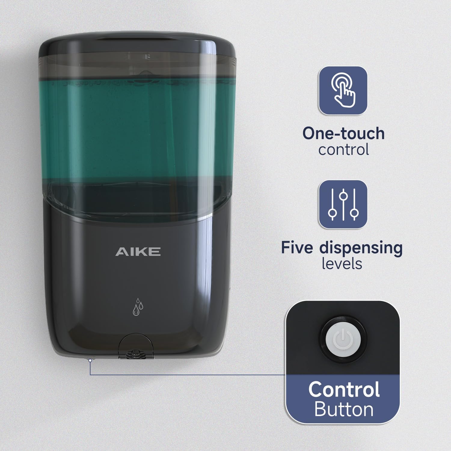 AIKE Wall Mount Automatic Soap Dispenser for Liquid Soap Battery Operated Black, Model AK1216