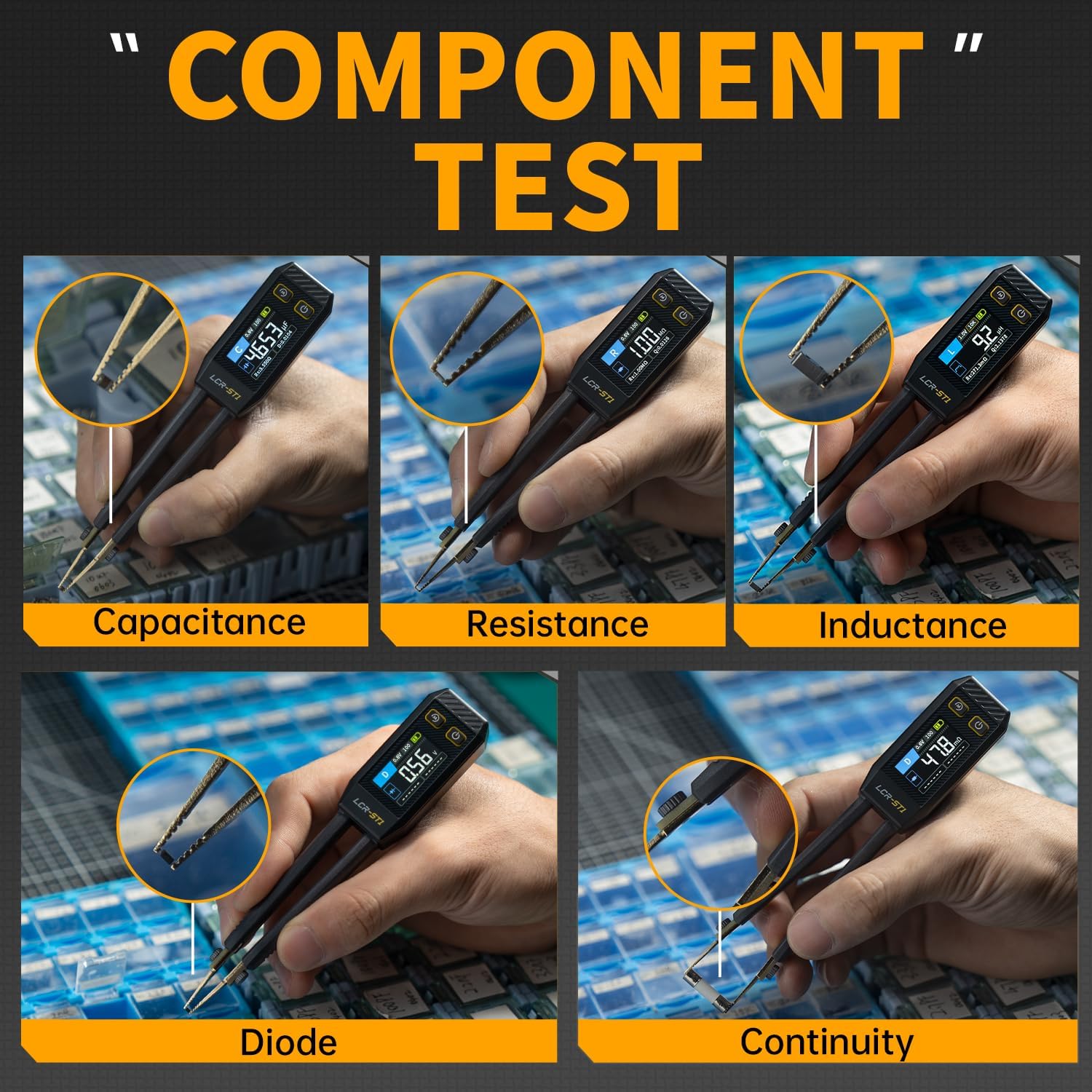 LCR-ST1 Mini Smart Bridge Tweezer LCR SMD Tester Resistance Capacitance Inductance Continuity Diode Test Measurement Tools