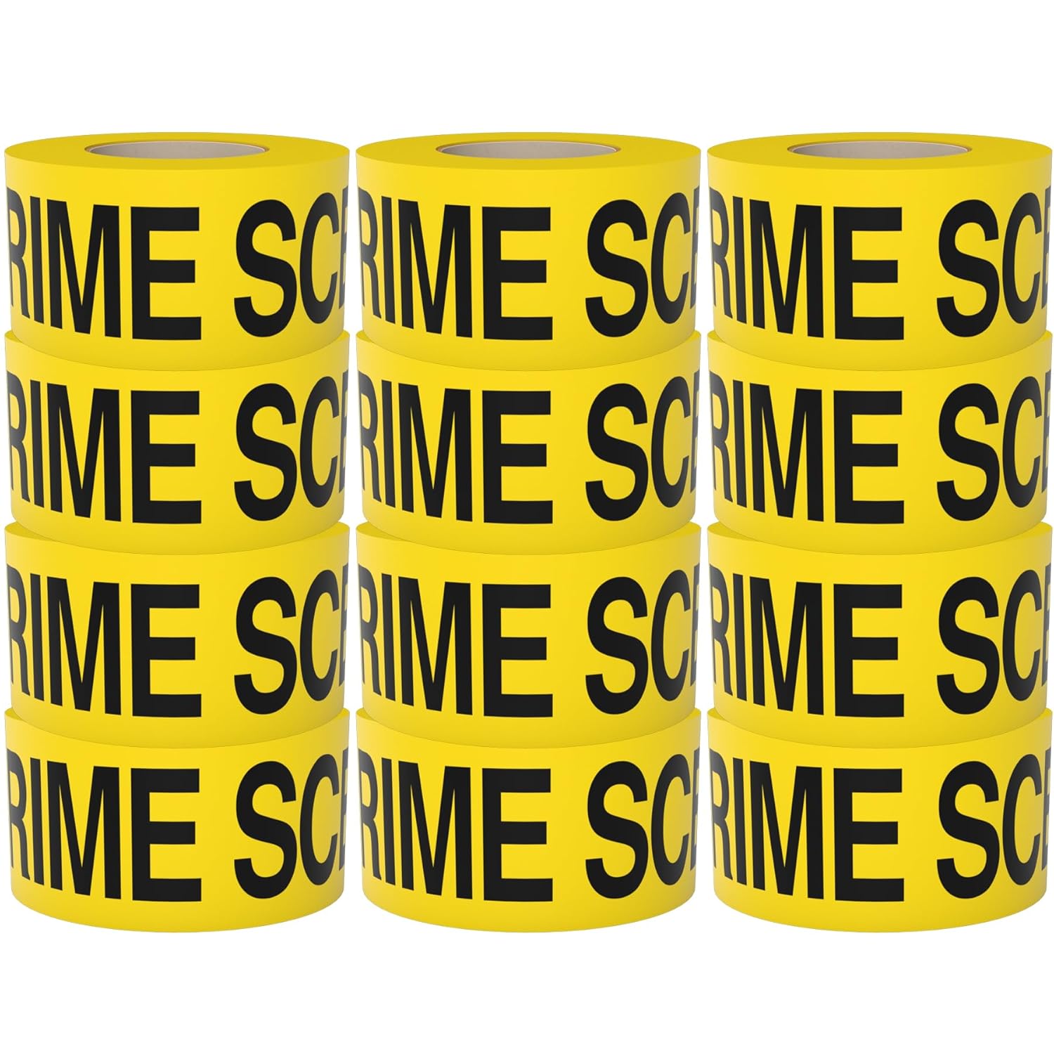 Crime Scene Do Not Cross Tape 12 Pack 3 inch x 1000 feet, Bright Yellow with a Bold Black Print for High Visibility • Tear Resistant Design