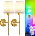 Depuley Battery Operated Wall Sconce: Set of 2 19.99" Wireless Wall Lights with Remote for Bedroom - Rechargeable 15 Colors Gold Wall Lamp for Living Room Hallway Decor