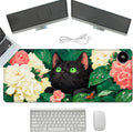 Heated Mouse Pad with 3 Temperature Settings(104°F–122°F),Large 31.5x13 Inch PU Leather Heated Desk Mat,Waterproof Warming Pad for Office,Gaming & Cold Hands Relief,Flower Black Cat Art