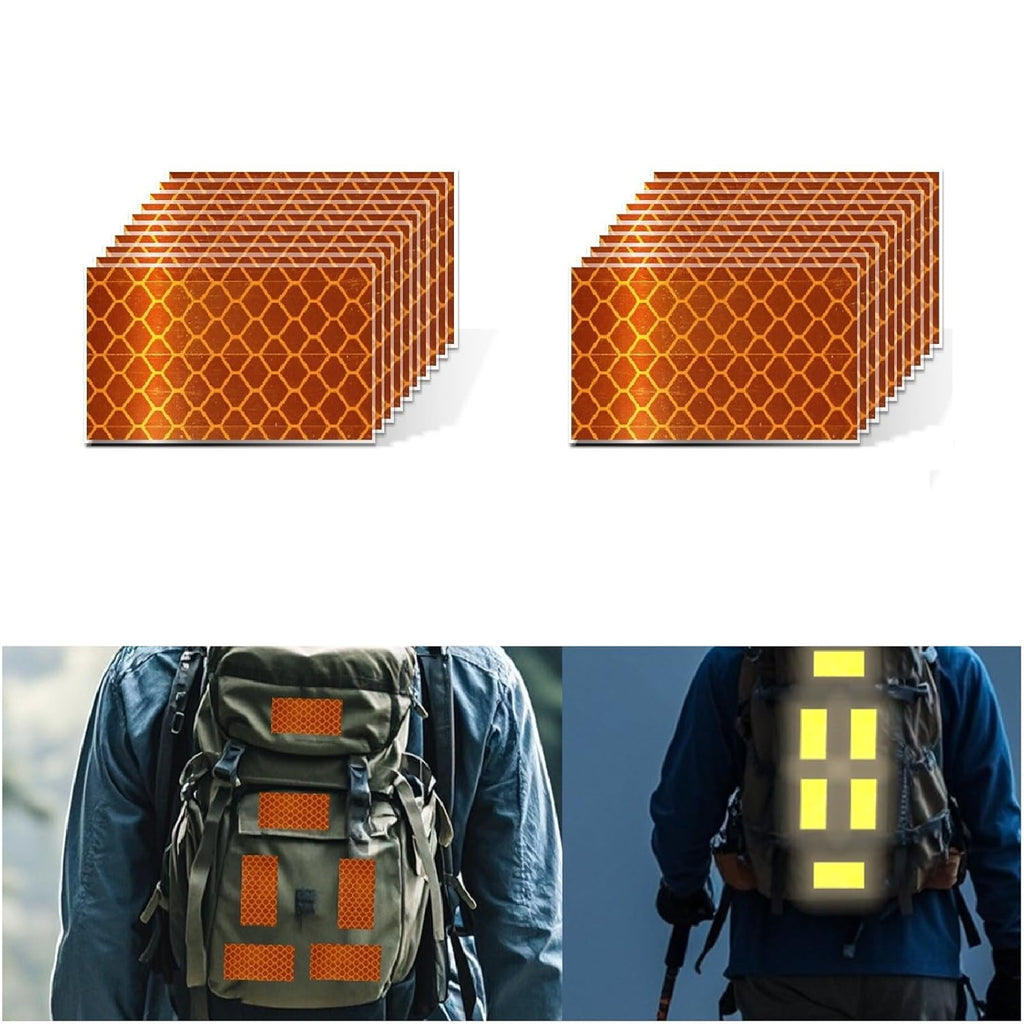 Non Fading Orange Reflective Stickers 1 inch X 2 inch, Outdoor Waterproof High Visibility Warning Safety Adhesive Reflector Tape (20 Pcs)