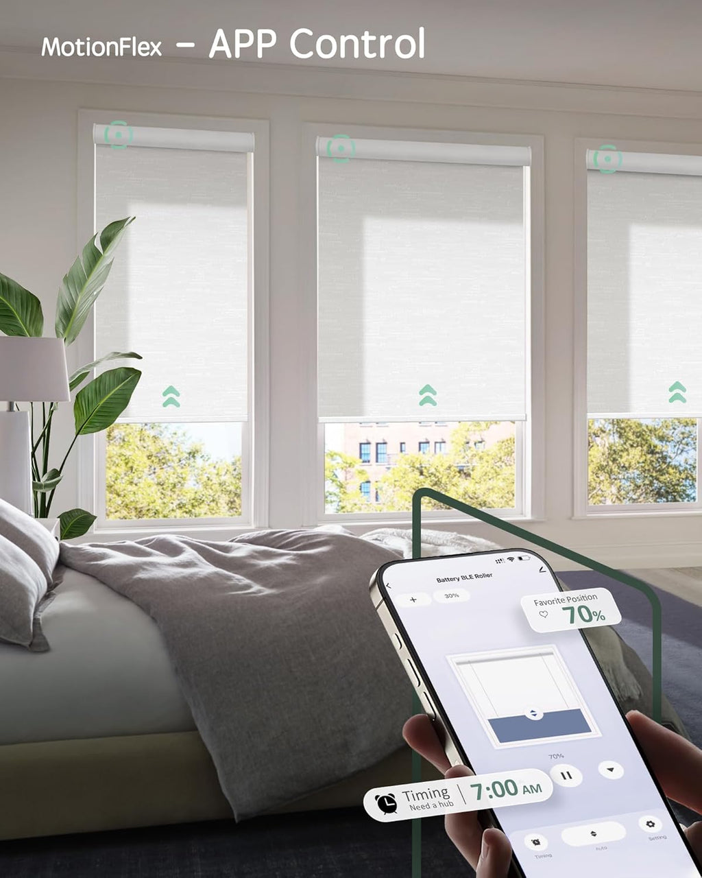 Yoolax Motorized Shades Dual Control, MotionFlex Motorized Roller Shades with App & Manual Control, Pull Down Automatic Shades for Indoor Windows, Custom Size(Light Filtering Jacquard White)