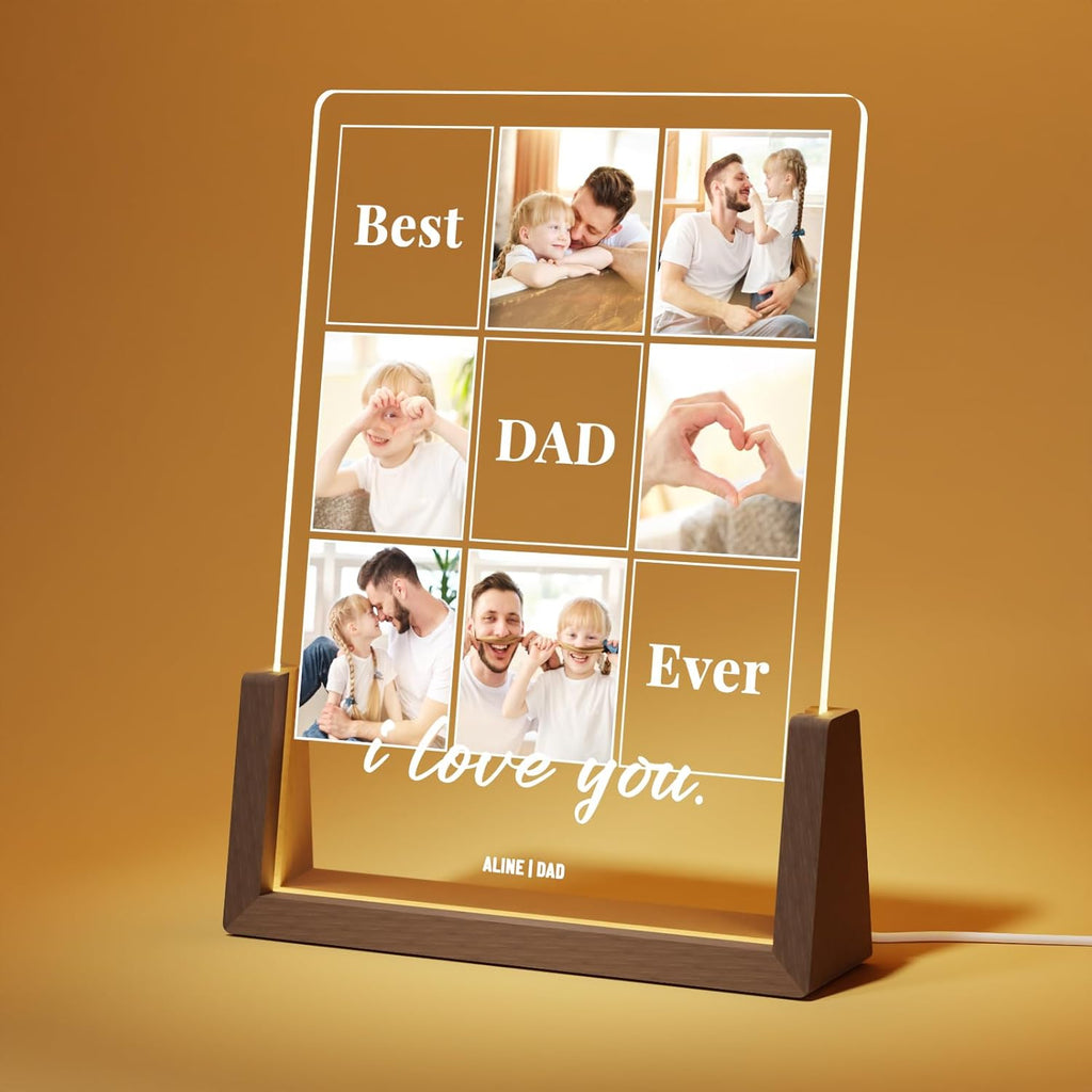 Personalized Dad Gifts for Fathers Day, Custom Fathers Day Gift from Daughter Son Kids, Customized Dad Gifts for Husband from Wife, Unique Best Dad Picture Frame with Your Photos