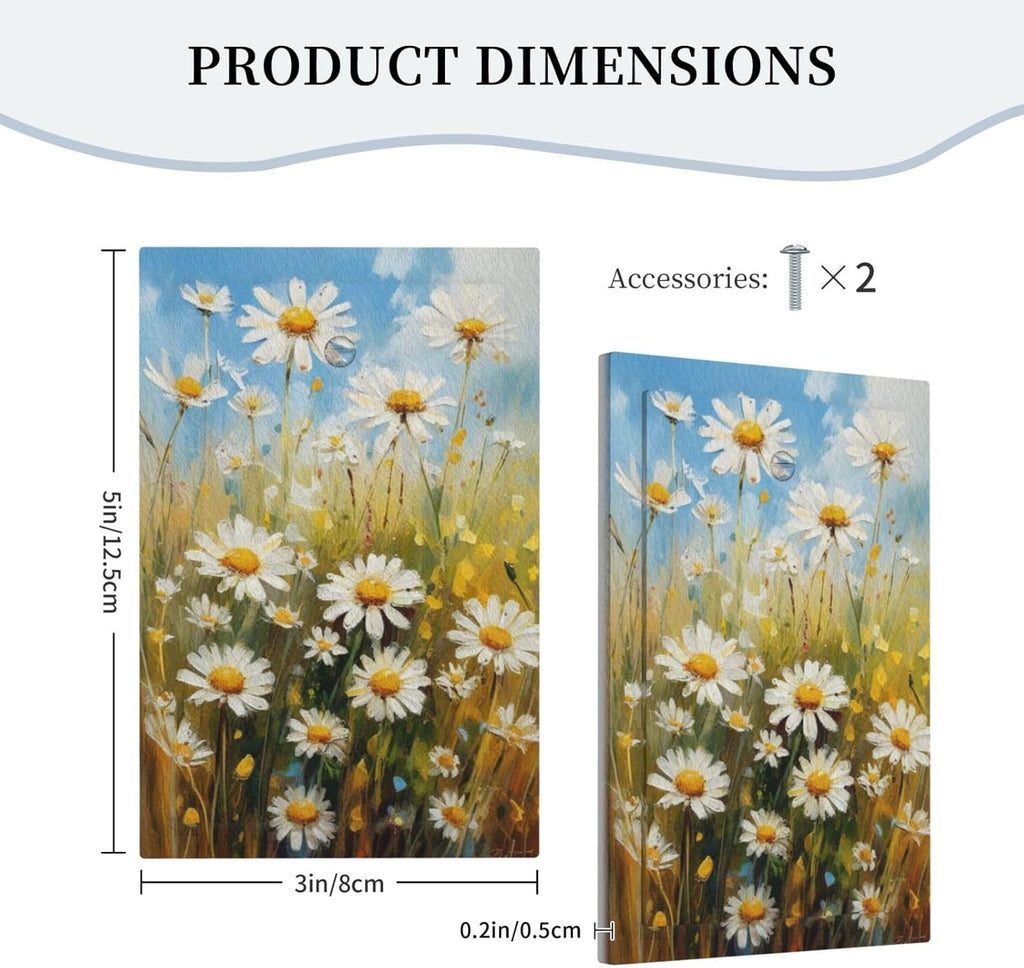 Decorative Light Switch Plate Covers White Daisy Flowers Floral Oil Painting 1 Gang No Device Single Blank Outlet Covers Wall Plate Light Switch Cover Plate for Bedroom Home Decor