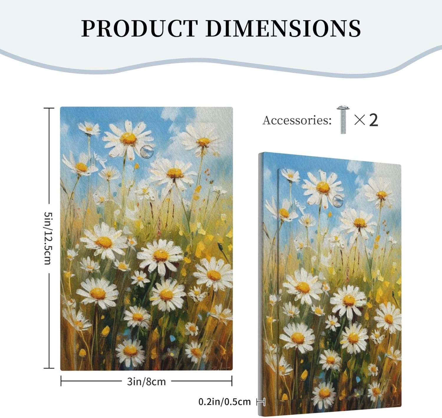 Decorative Light Switch Plate Covers White Daisy Flowers Floral Oil Painting 1 Gang No Device Single Blank Outlet Covers Wall Plate Light Switch Cover Plate for Bedroom Home Decor