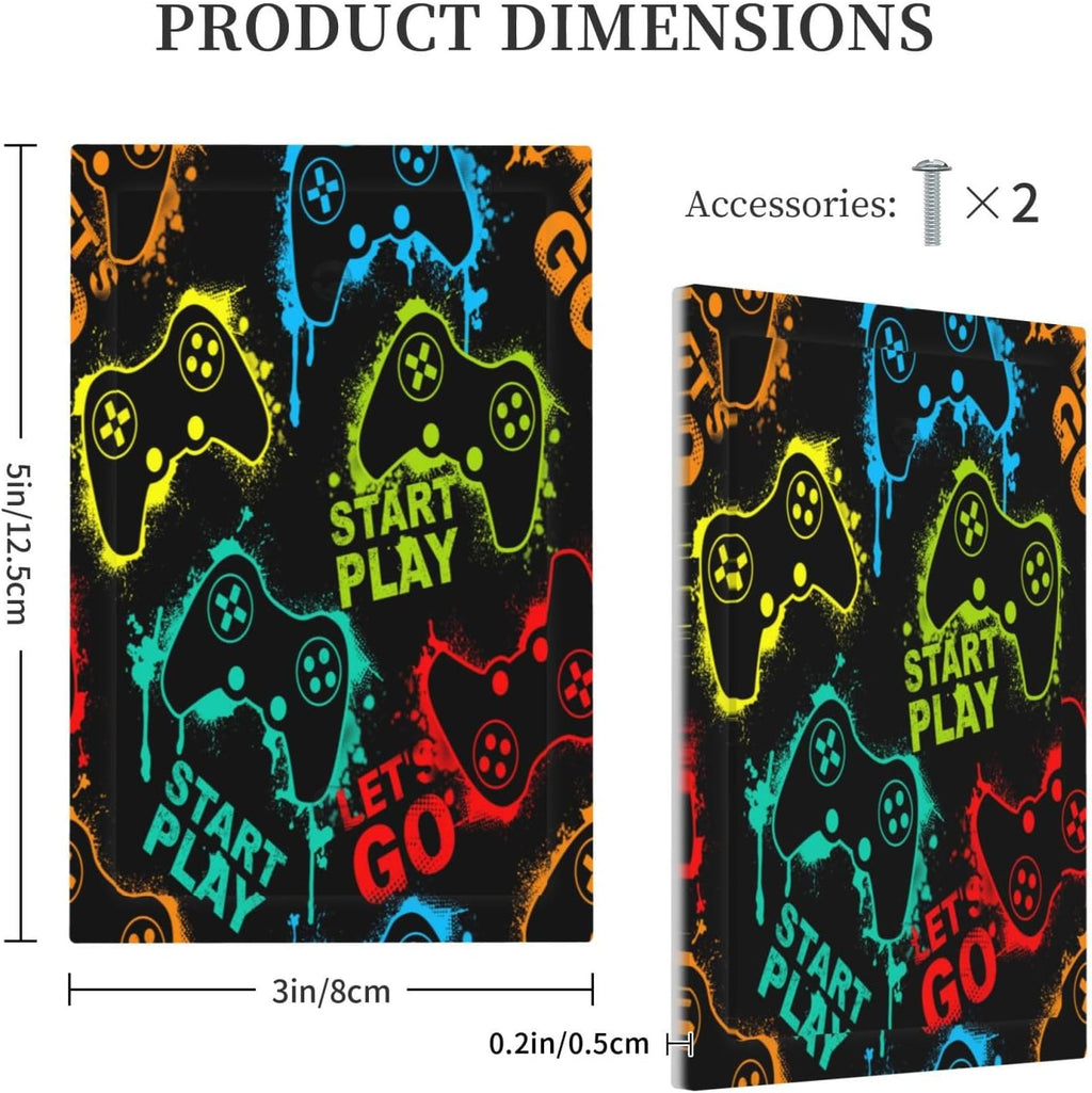 Decorative Light Switch Plate Covers Gamepad Theme Graffiti 1 Gang No Device Single Blank Outlet Covers Wall Plate Light Switch Cover Plate for Game Room Bedroom Home Decor
