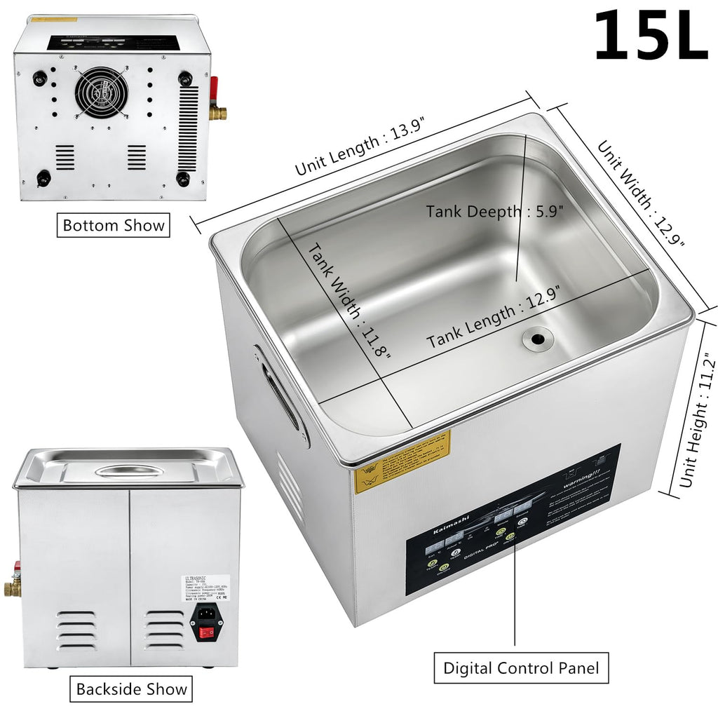 Ultrasonic Cleaning Machine 15L, Ultrasound Cleaner Digital Sonic Washer with Timer and Heater for Carburetor Carb Parts Tools Retainer Cleaning