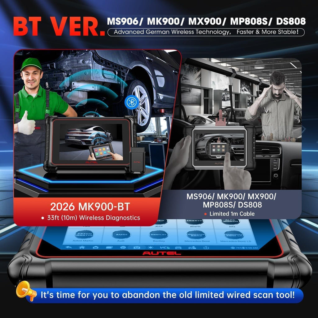 Autel Scanner MaxiCOM MK900BT, 2026 MK900-BT Bidirectional Diagnostic Scan Tool, 2.0 BT Ver. of MK900 MX900, 8in Up of MK808S MK808BT PRO MX808S MK808Z, 40+ Reset, 3K+ Active Tests, CAN FD & DoIP, FCA