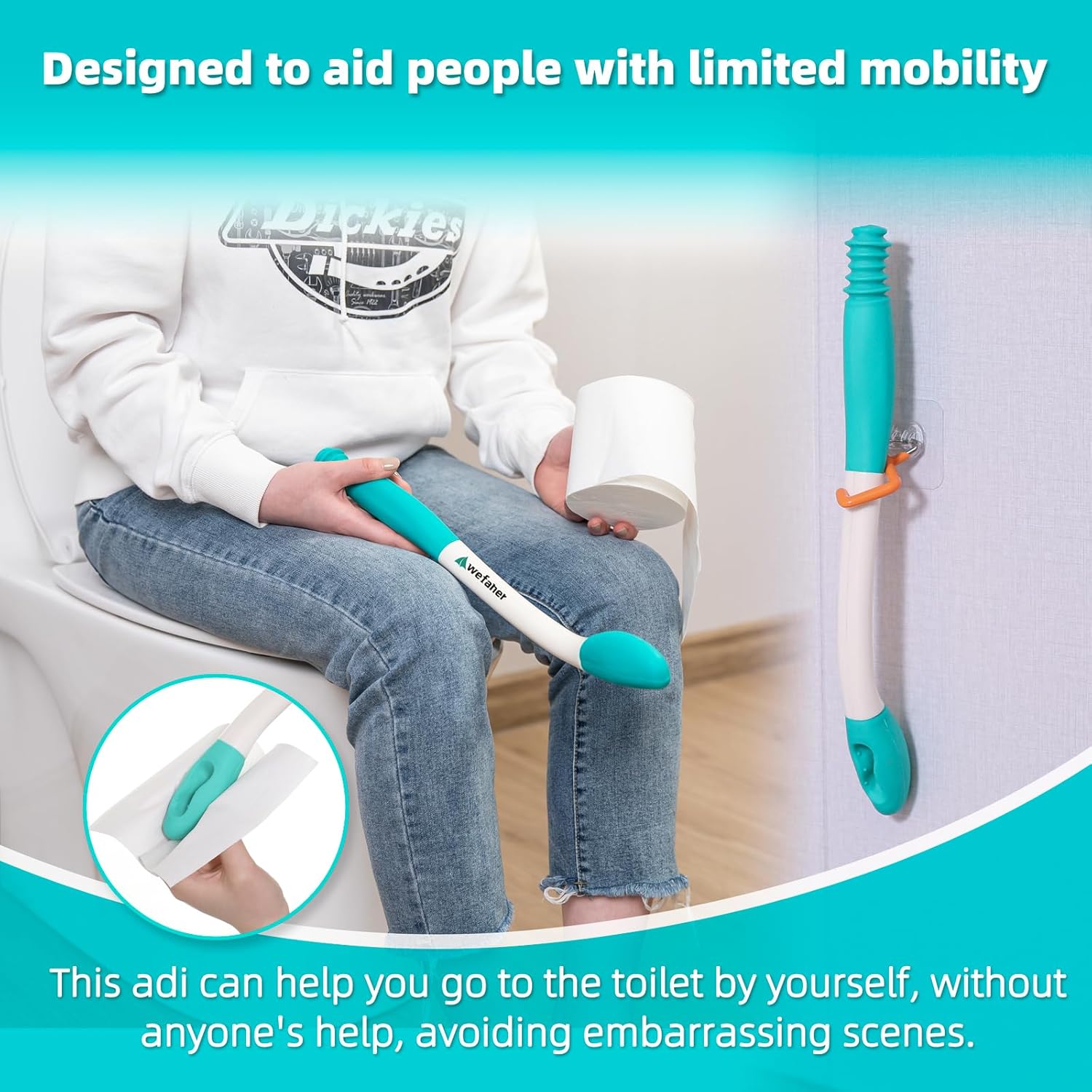 Toilet Aids Wiping Long Reach （2 Pack） Comfort Wipe Wand Bottom Buddy Toilet Self Tissue Aids for Toileting, Self Help Wipe Butt for Fat People，Limited Mobility,Elderly, Pregnancy,with hooks.