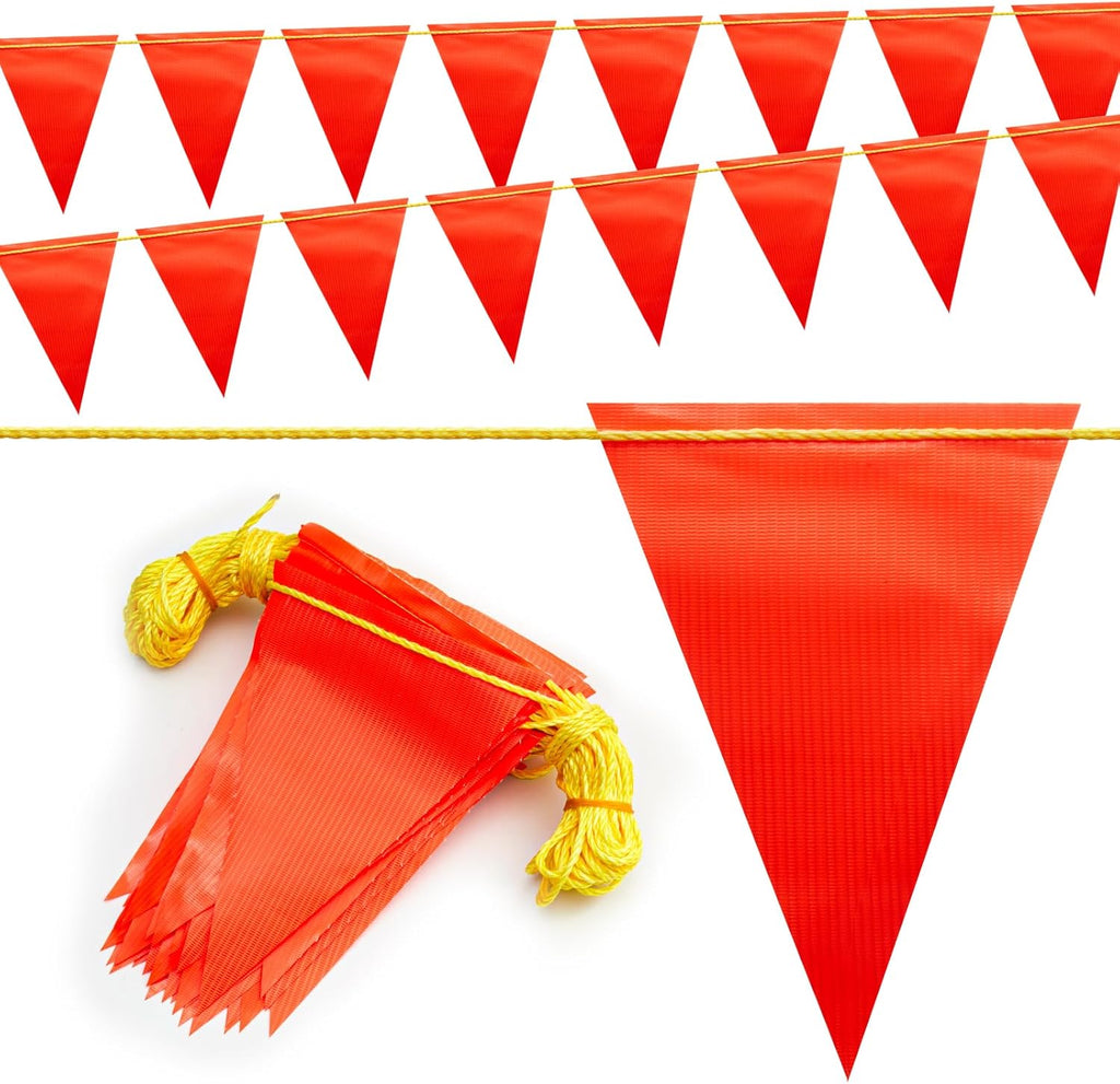 Safety Warning [Enhanced Density] Pennant Banner Flag Sign – 105FT OSHA High Visibility Triangle Signs for Construction Zones, Roadwork, and Hazard Areas(ORANGE FLAG+YELLOW STRING,80PCS,105FT)