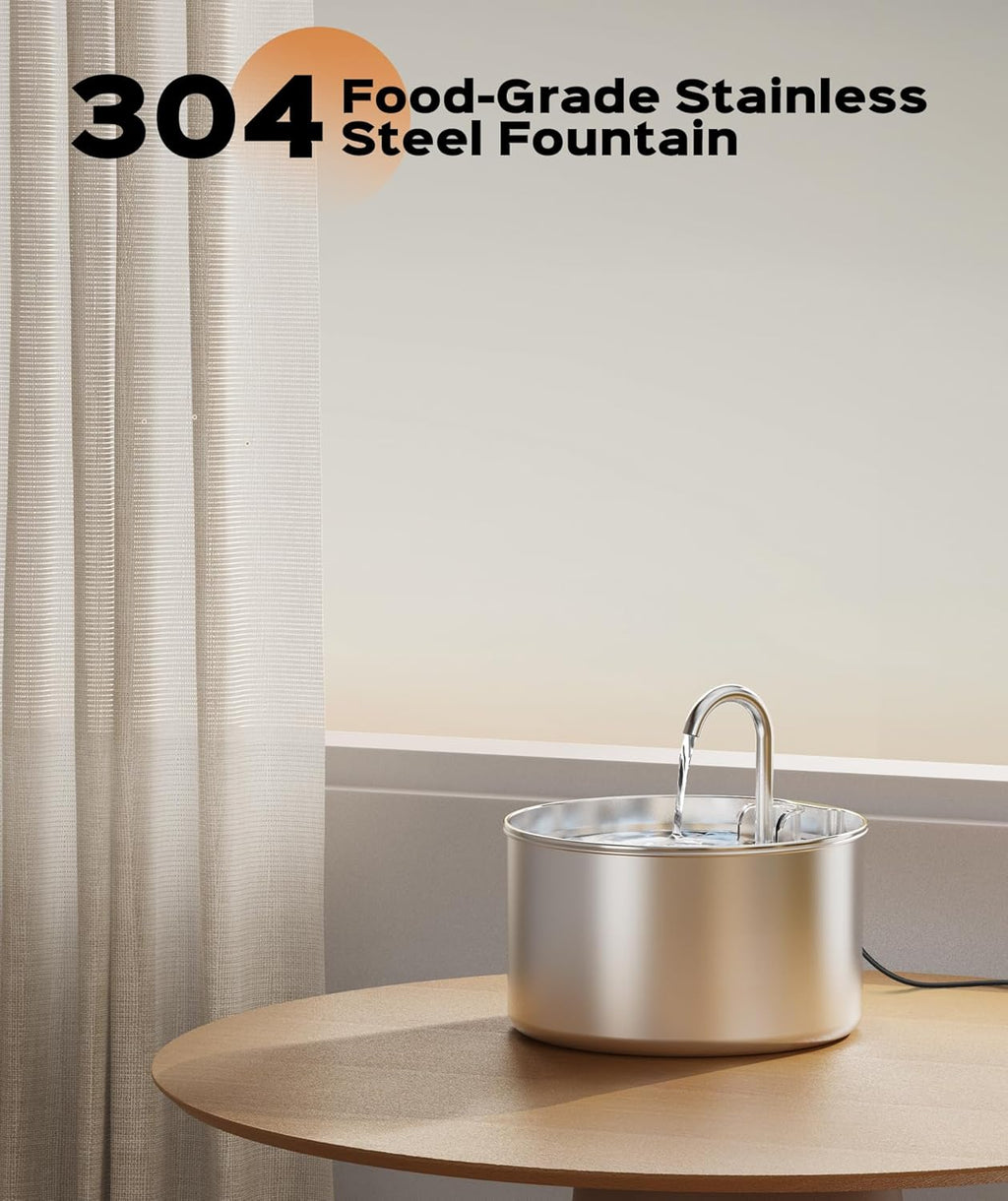 Cat Water Fountain Stainless Steel + 8 filters + 8 Sponges - Pet Water Fountains Faucet Metal Automatic Cat/Dog Waterer Bowls Pets Watering Running Bottle Water Dispenser for Drinking Ultra Quiet Pump