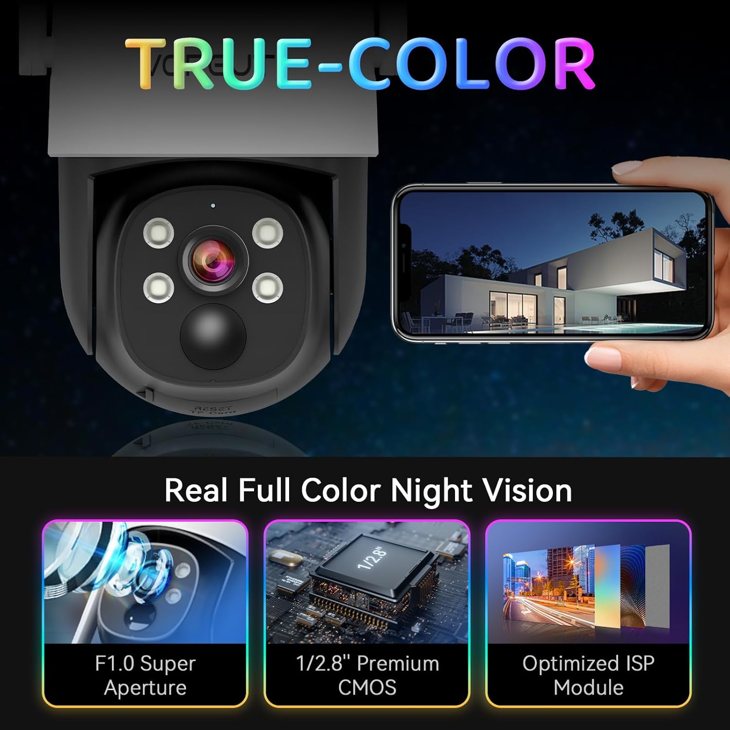 Solar Powered Security Camera System Outdoor with 10" Monitor, 2pcs 2K Wireless Cameras for Home Security, 360° Pan Tilt, True Color Night Vision, 2.4G/5G WiFi, 10CH NVR, 500GB HDD