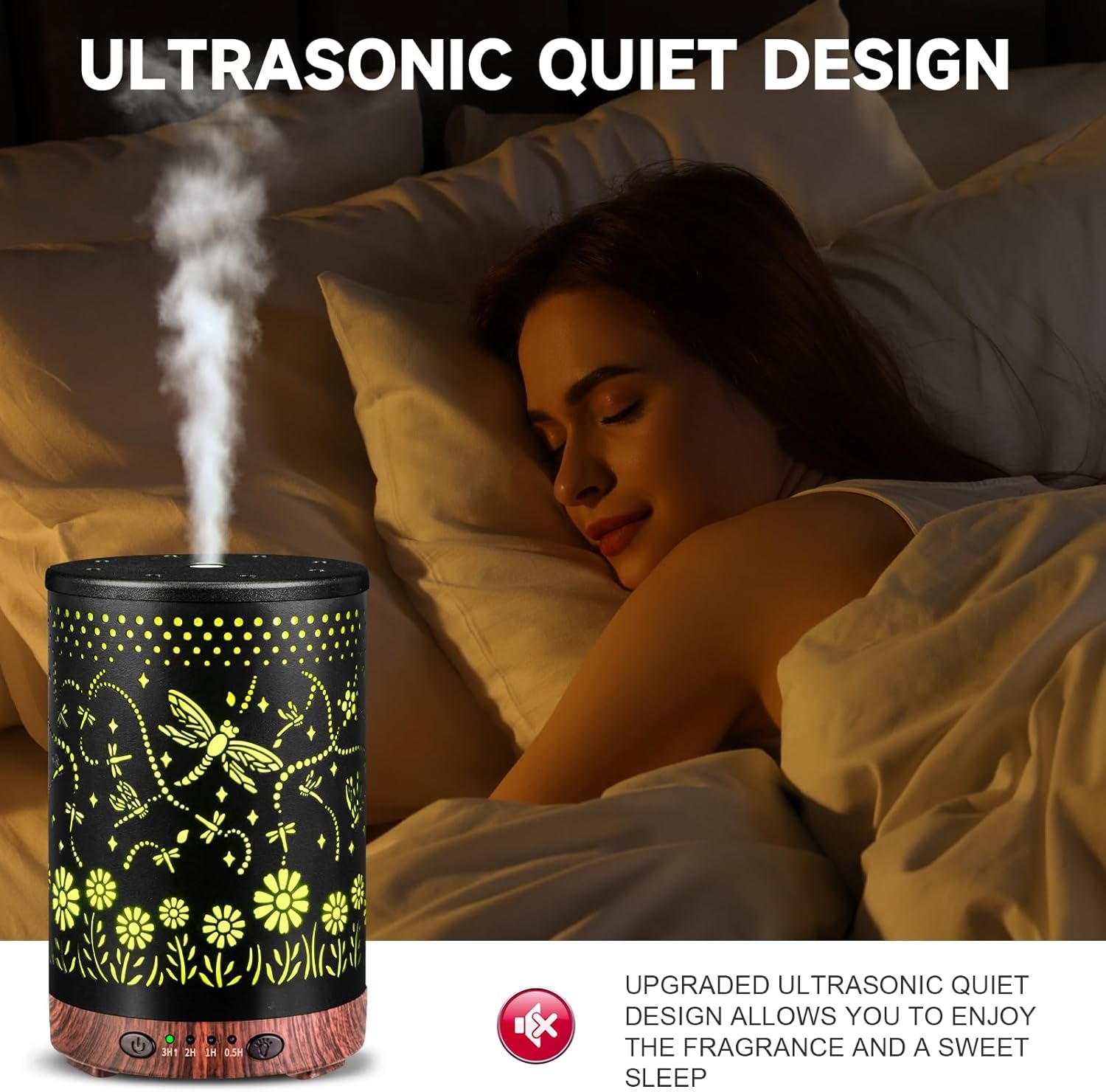 Essential Oil Diffuser 120ML Metal Aromatherapy Diffuser, Cool Mist Humidifier with Auto Shut-Off Protection 7 Color Lights for Home Office Spa (Dragonfly)