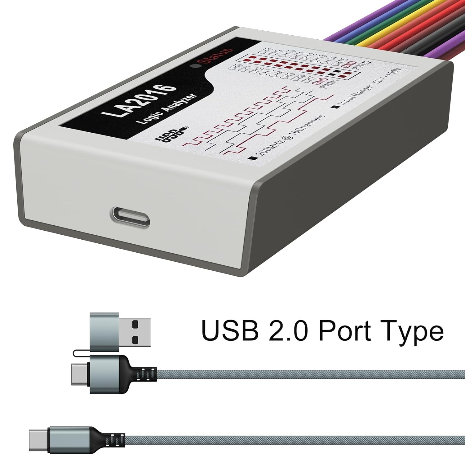 USB Logic Analyzer LA2016 16 Channel 200MHz 1G Memory with English PC Software Portable High Speed Supports I2C SPI CAN UART for Windows MacOS Linux