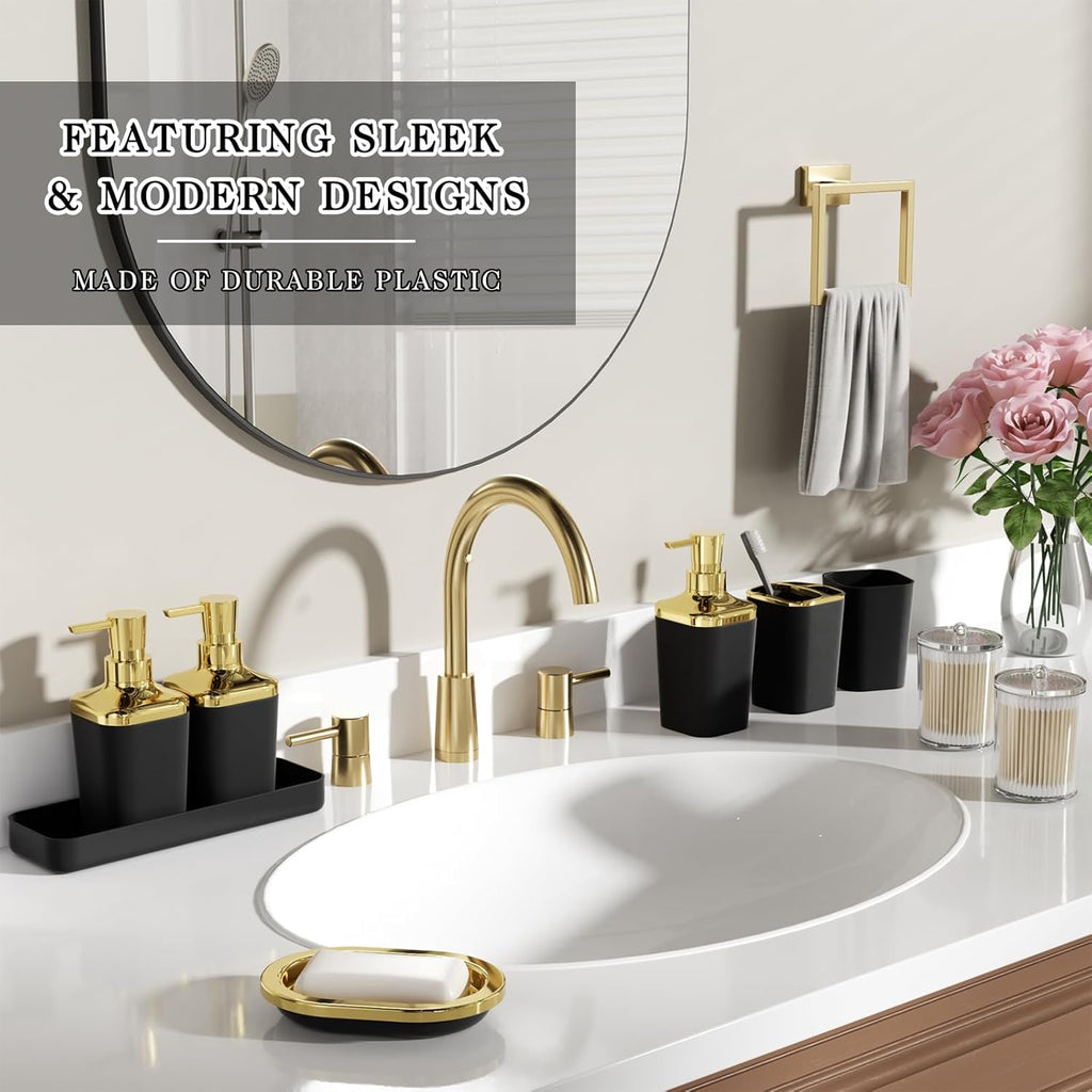 Bathroom Accessory Set, 11PC Bathroom Set, Black Bathroom Accessories, Bathroom Accessories Set with Trash Can, 3PC Soap Dispensers and Toilet Brush