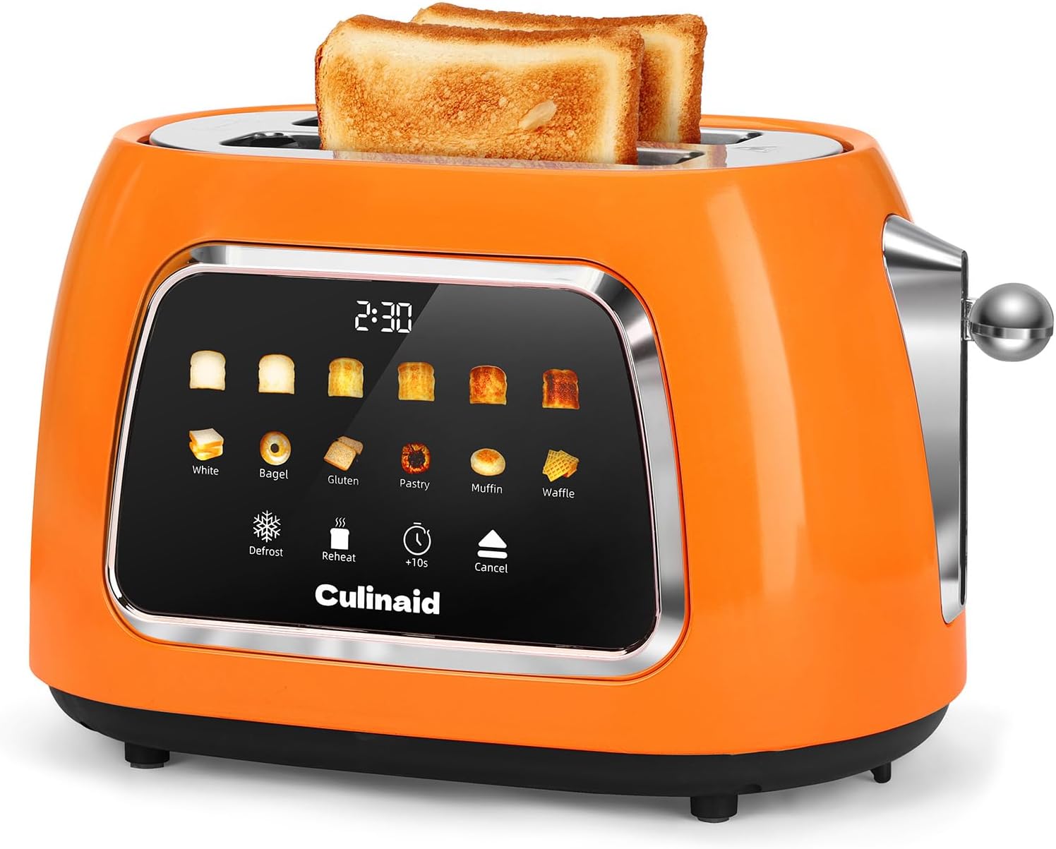 Toaster 2 Slice Smart Touch Screen, Retro 1.5'' Extra Wide Slot Stainless Steel Digital Bread Toaster with Memory Function, Bagel, Defrost, 6 Browning Level and Removable Crumb Tray, Orange