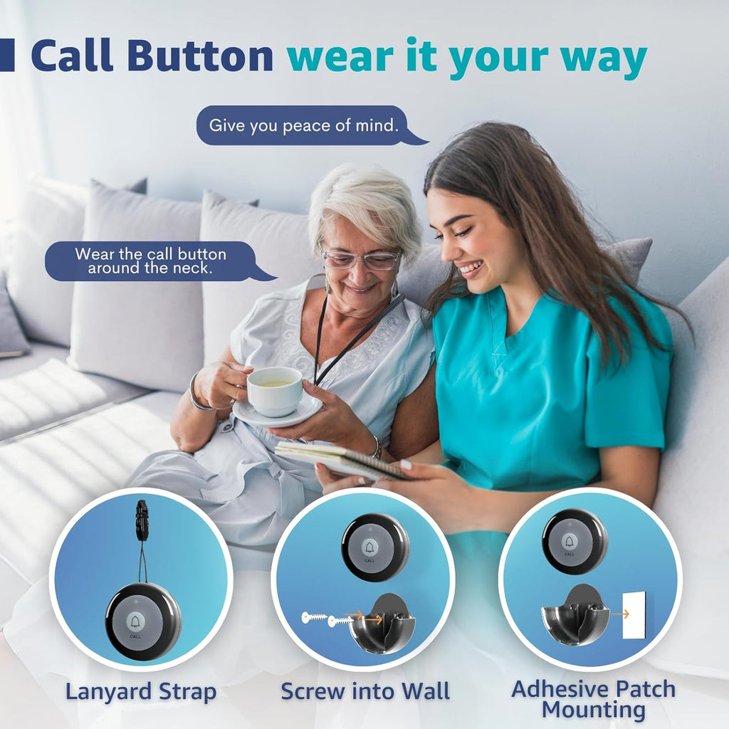 Wireless Calling System Nurse Call System Caregiver Pager for Restaurant Clinic Nursing Home 7 Languages 8 Alert Tones, 10 Call Buttons and 1 Monitoring Unit for Patients Seniors Customer