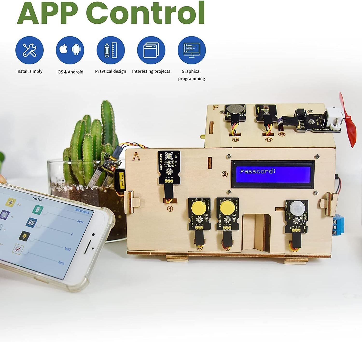 KEYESTUDIO Smart Home Starter Kit for Arduino for Uno R3, Electronics Home Automation Coding Kit, Wooden House DIY Sensor Kit STEM Educational Set for Adults Teens 15+