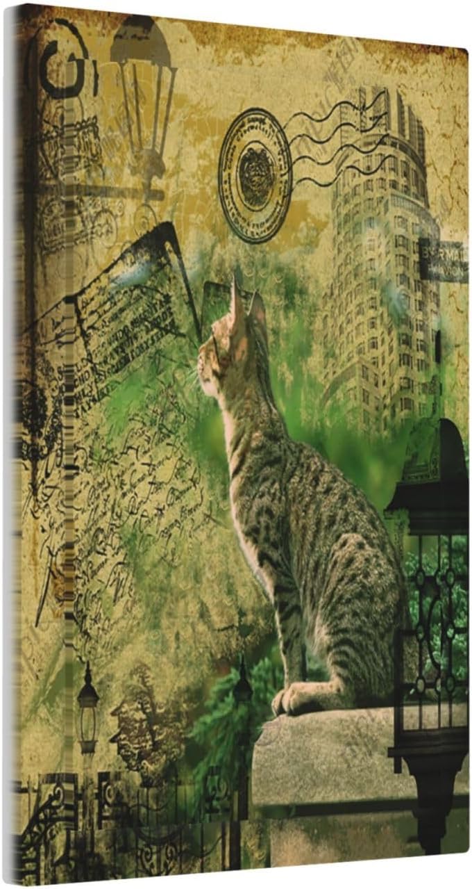 Light Switch Cover Plate Vintage Style Cat City Stamp 1 Gang No Device Blank Wall Plate Electrical Outlet Cover Decorative Switch Plate Covers for Bedroom Home Decor