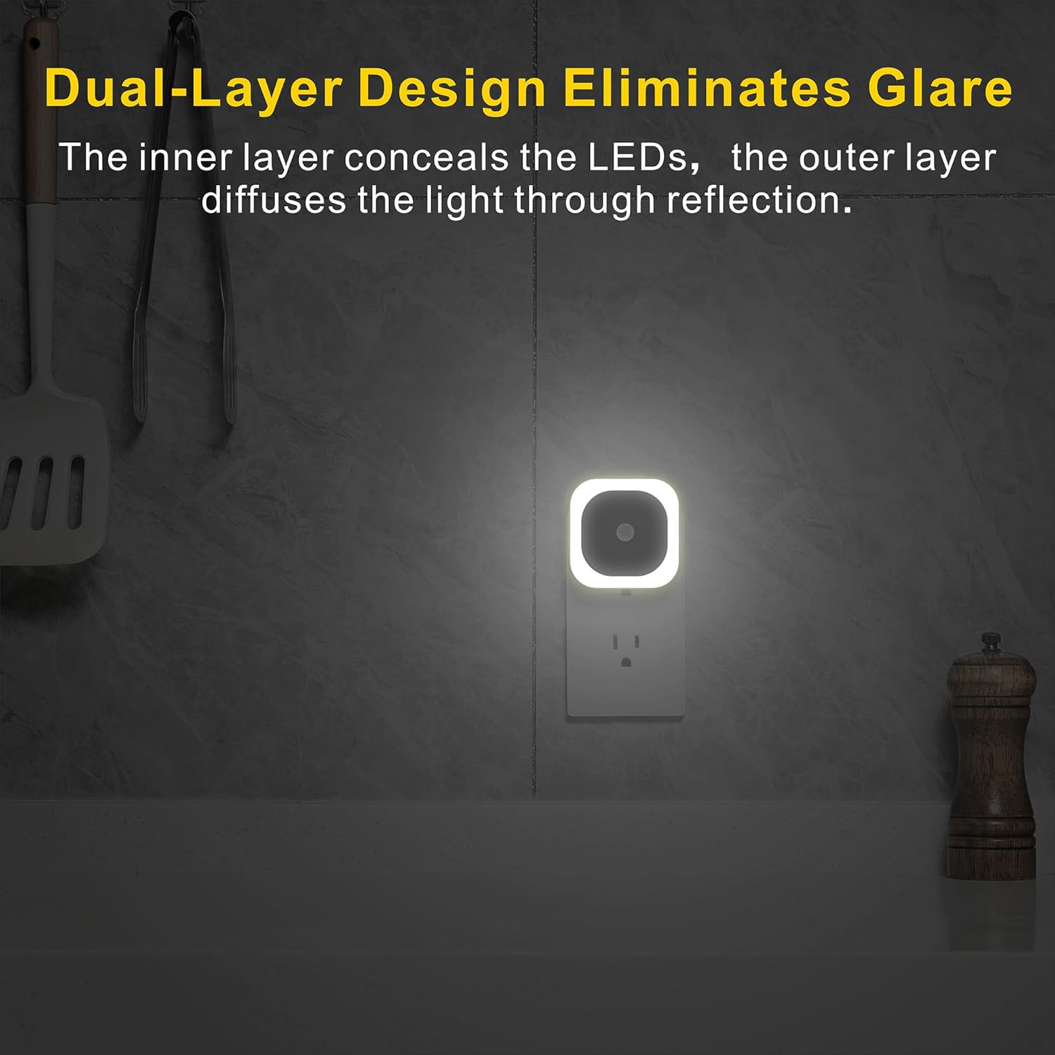 2 Pack Plug in Night Light with Motion Sensor & Dusk to Dawn Sensor, 3 Sensor Modes, Night Lights Plug into Wall, Auto ON/Off, Dimmable Nightlight for Bathroom, Stairs, Kitchen, Cool White