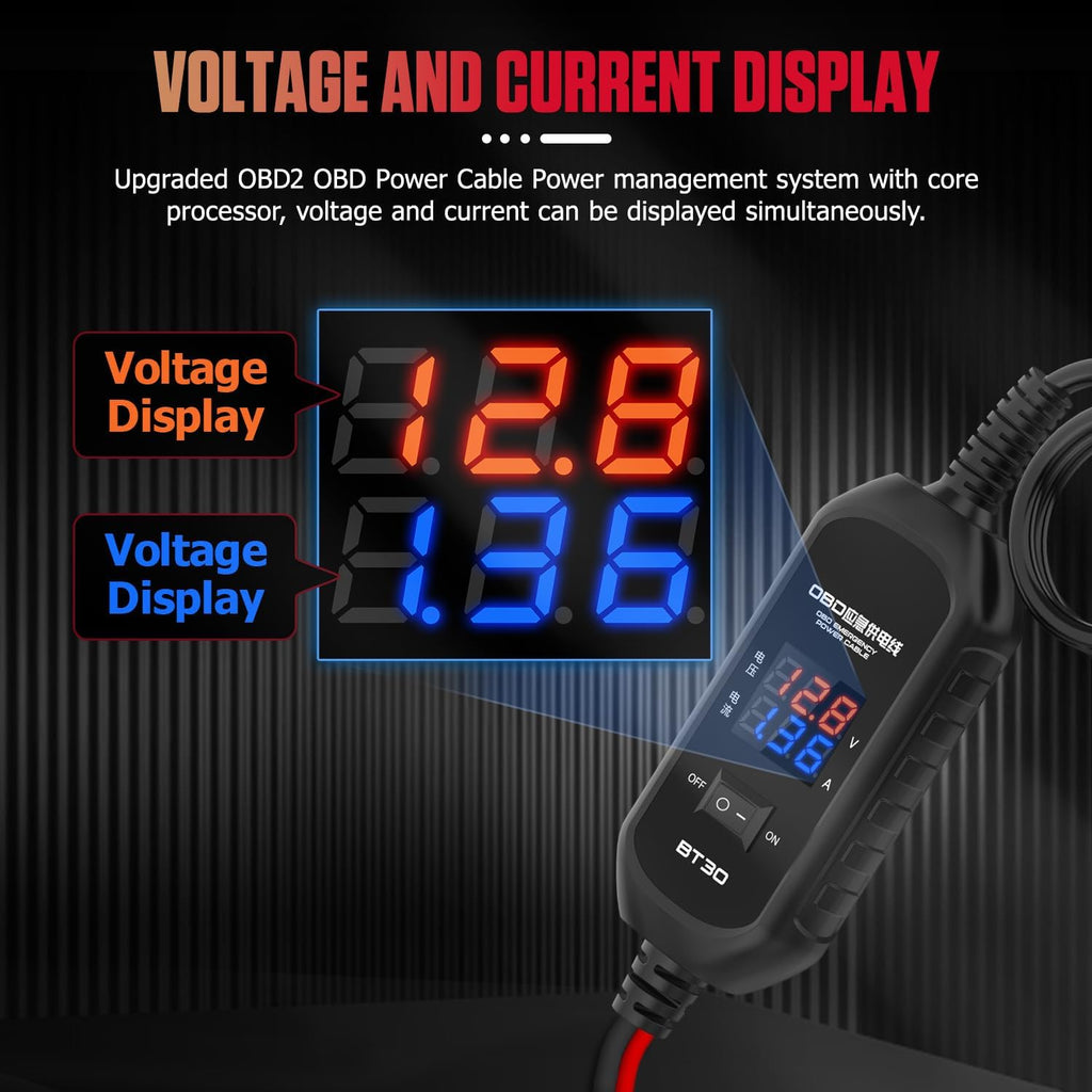 OBD2 Vehicle ECU Emergency Power Supply Cable - OBD II Car Memory Saver Cable with Over-Current, Over-Voltage, Polarity Reverse Protection