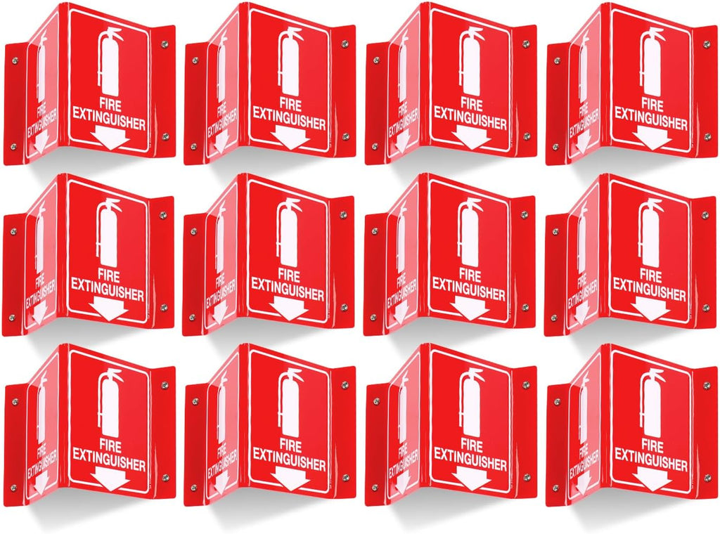 T&R Fire Extinguisher Sign, Fire Extinguisher with Down Arrow - 12 Pack - 8 x 6 Inches Acrylic, 4 pre-drilled holes, Includes Matching Screws, Use for Home Office/Business