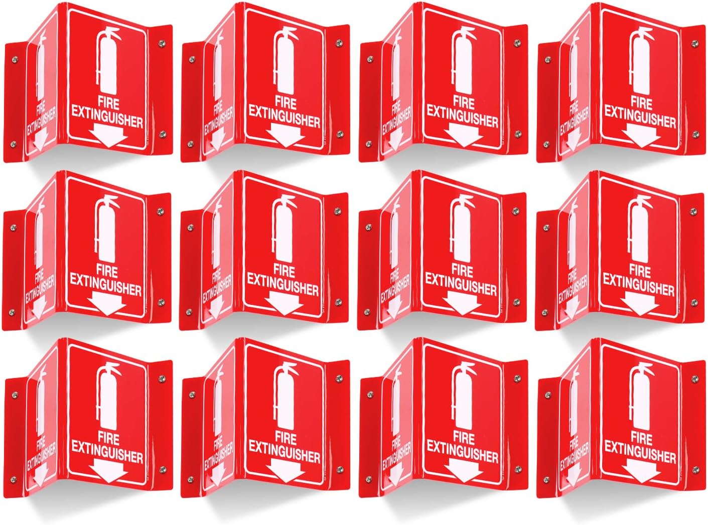 T&R Fire Extinguisher Sign, Fire Extinguisher with Down Arrow - 12 Pack - 8 x 6 Inches Acrylic, 4 pre-drilled holes, Includes Matching Screws, Use for Home Office/Business