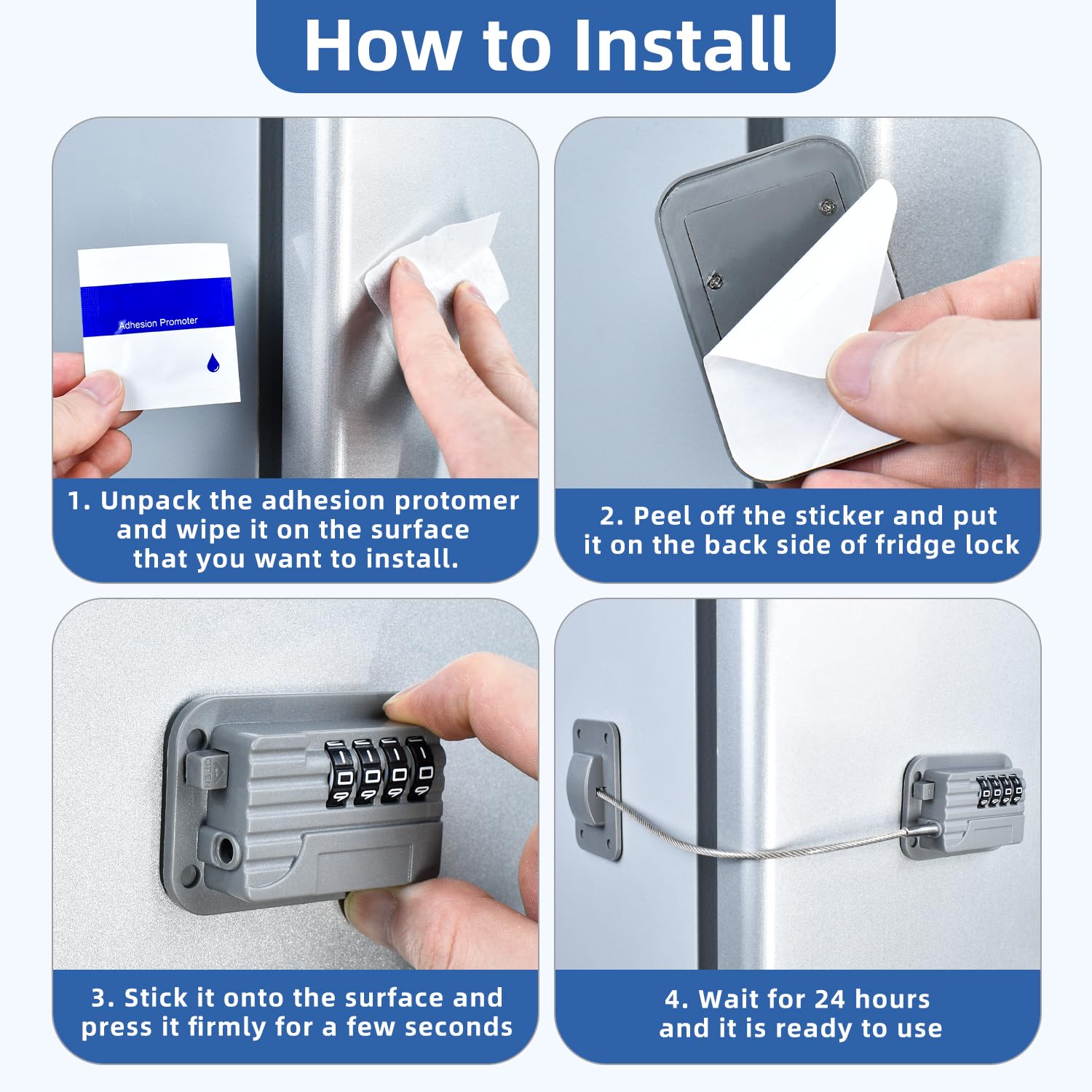 Refrigerator Lock, Heavy Duty Fridge Locks for Kids, Freezer Lock with Combination for Refrigerator Drawer Cabinet Safety, Easy to Install No Keys Needed Grey