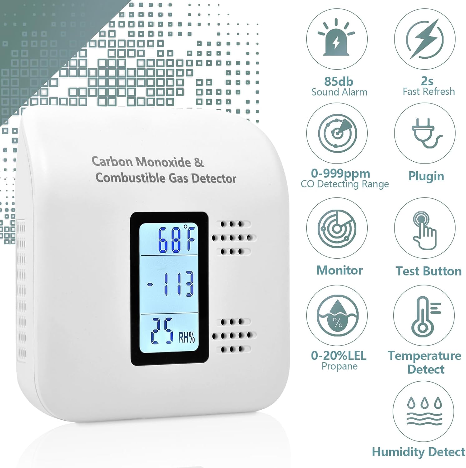 Carbon Monoxide Detectors Plug in, 4-in-1 CO & Natural Gas Detector with Fast Response Sensor, Ultra-Thin Foldable Plug, Temperature & Humidity Display for Home, Apartment & RV Safety
