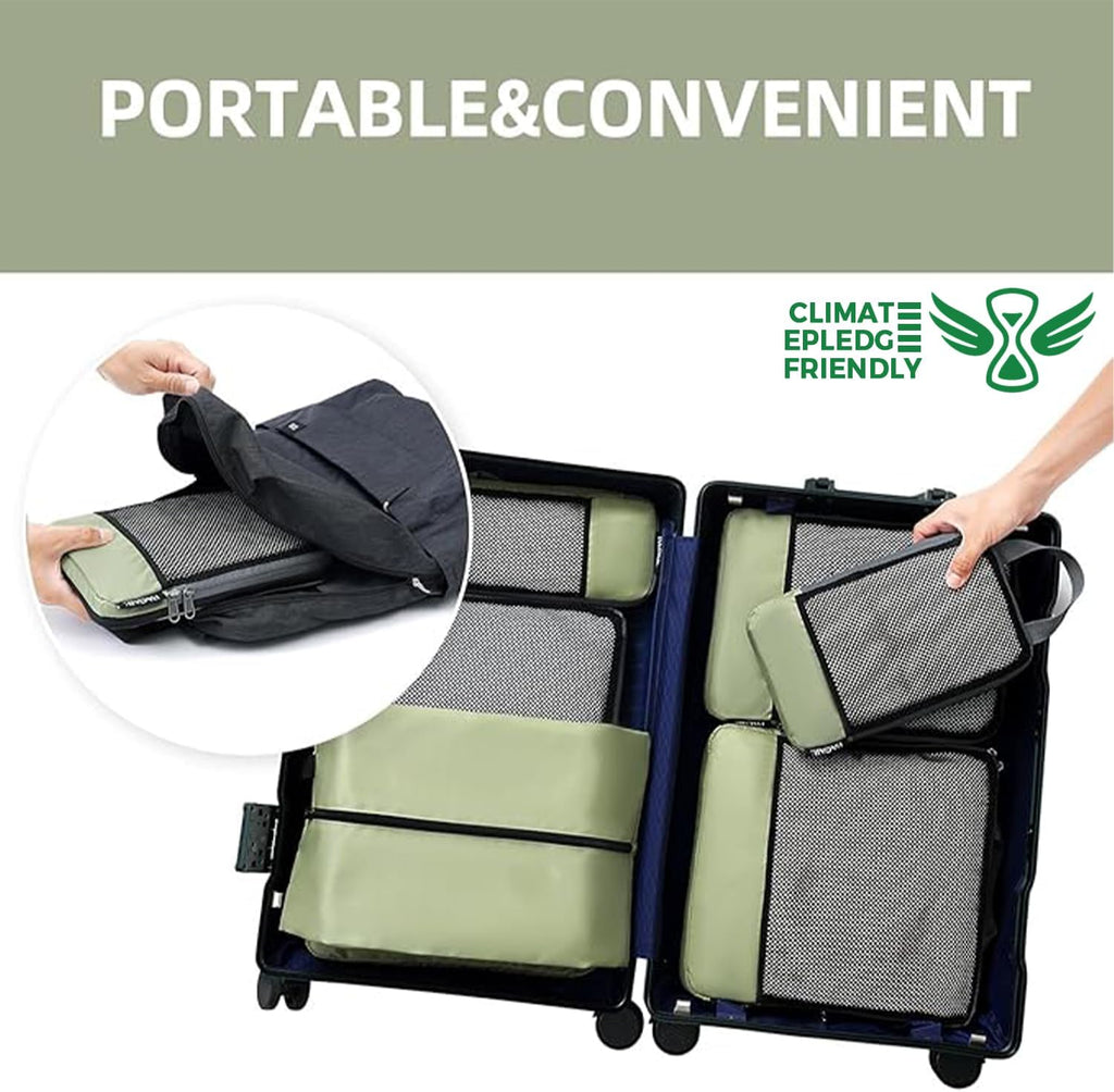 BAGAIL 4 Set/6 Set/8 Set Compression Packing Cubes Travel Accessories Expandable Packing Organizers (Half Mesh, 6-Matcha Green)
