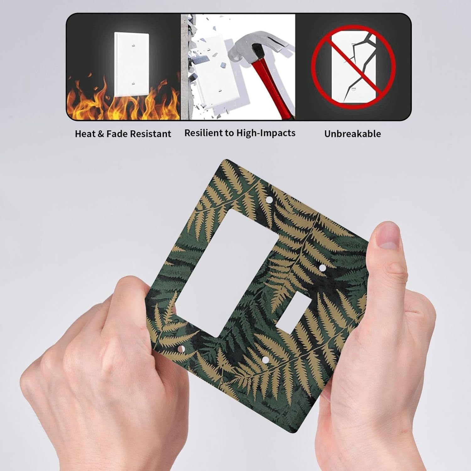 Outlet Covers Botanical Fern Green Leaf Forest 1 Toggle 1 Rocker Combination Decorative Wall Plate Electrical Switch Plates Light Switch Cover Plate For Bed Room Home Decor