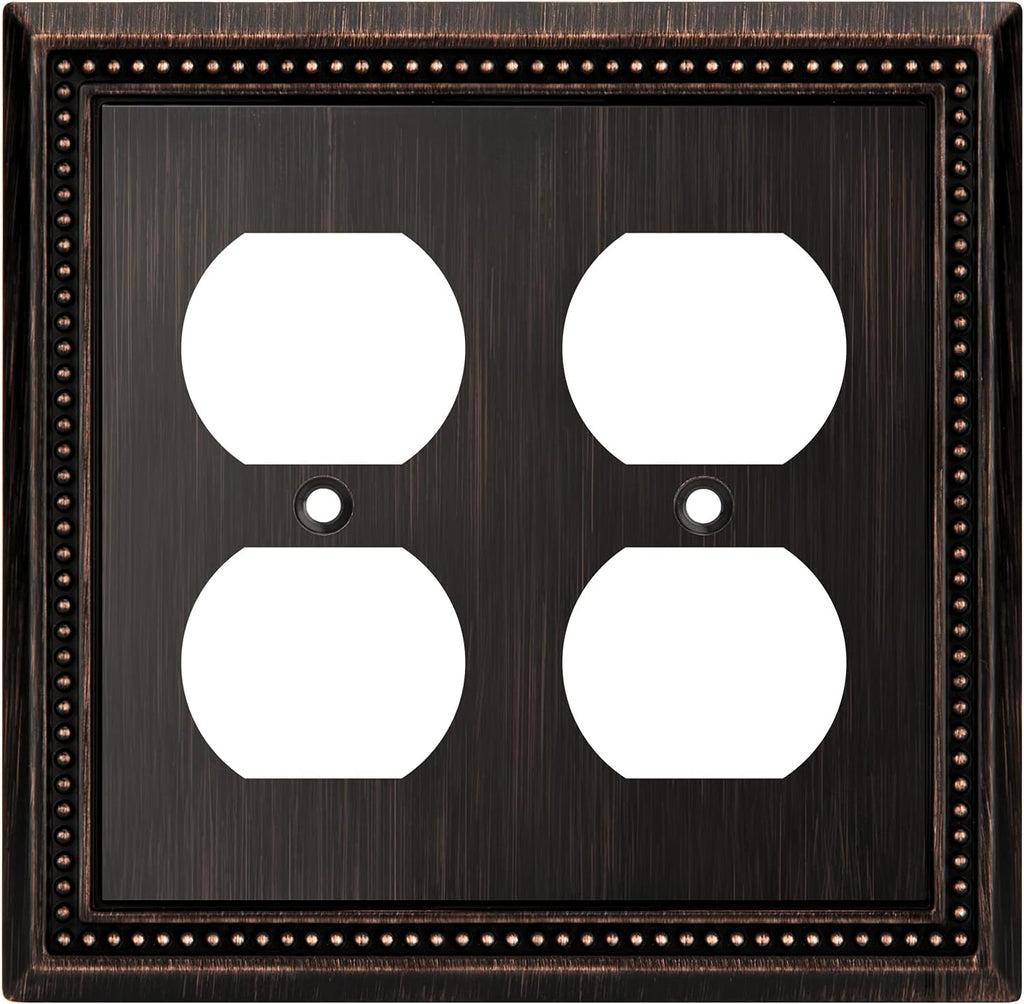 Henne Bery Sunken Pearls Decorative Wall Plate Switch Plate Outlet Cover (Double Duplex, Aged Bronze)