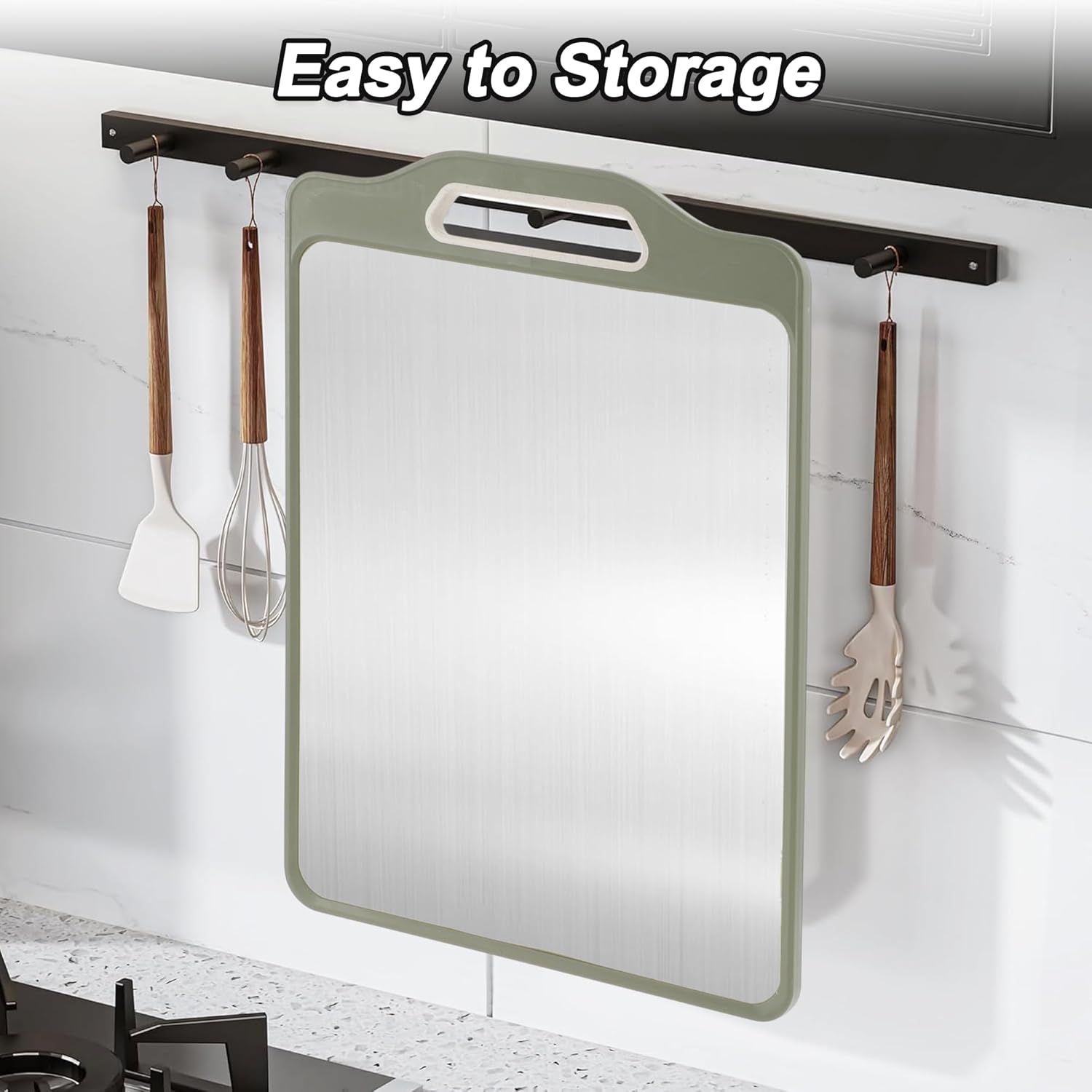 VOCOSTE Double-Sided Stainless Steel Cutting Board, Hygienic Kitchen Board for Meat, Fruits & Vegetables, Dishwasher Safe, Families with Children and Elderly, Green