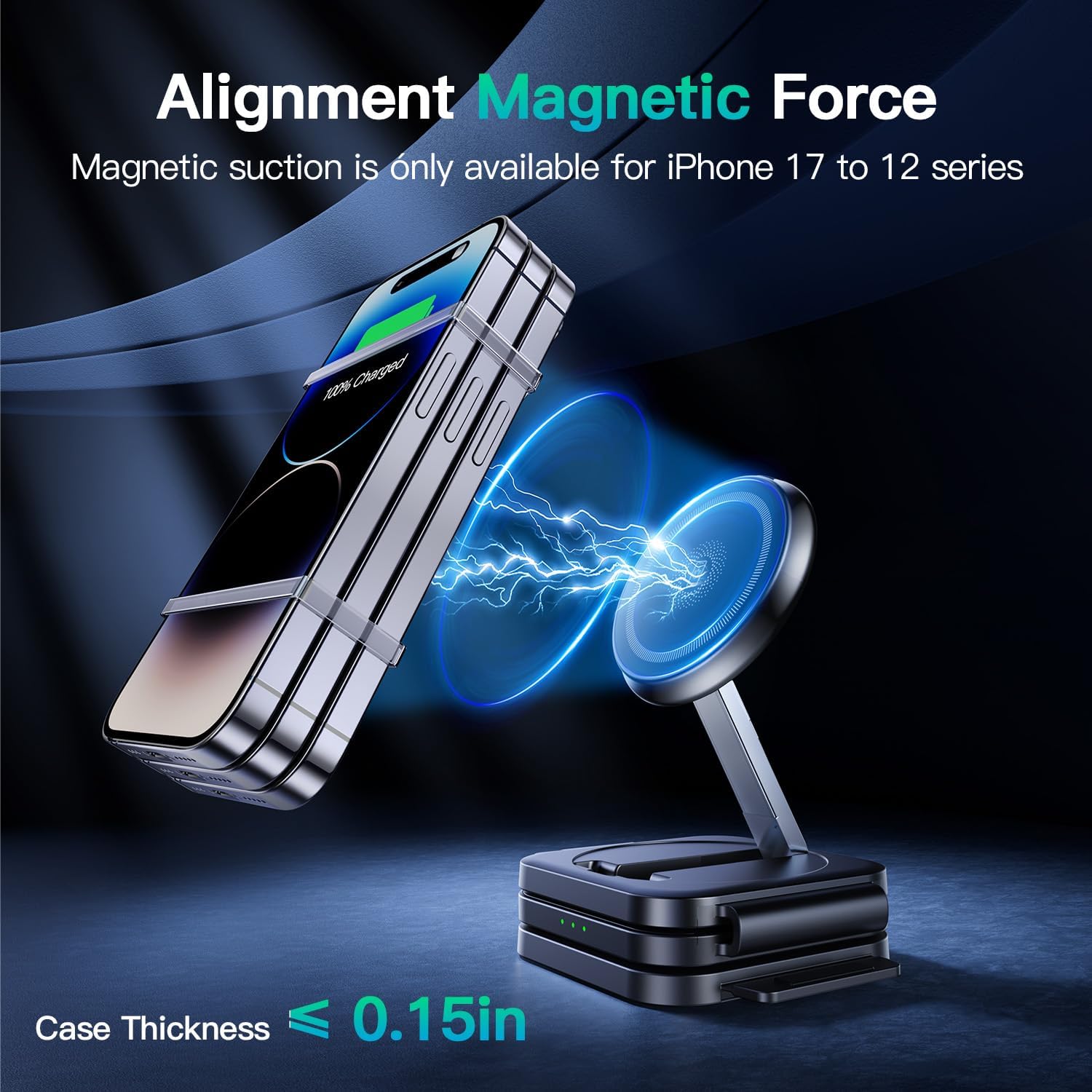 JARGO 3 in 1 Wireless Charging Station for Apple Devices, Foldable iPhone Charging Station for iPhone 17/16/15/14/13/12, Apple Watch & AirPods with Magsafe, Travel Essentials Wireless Charger (Black)