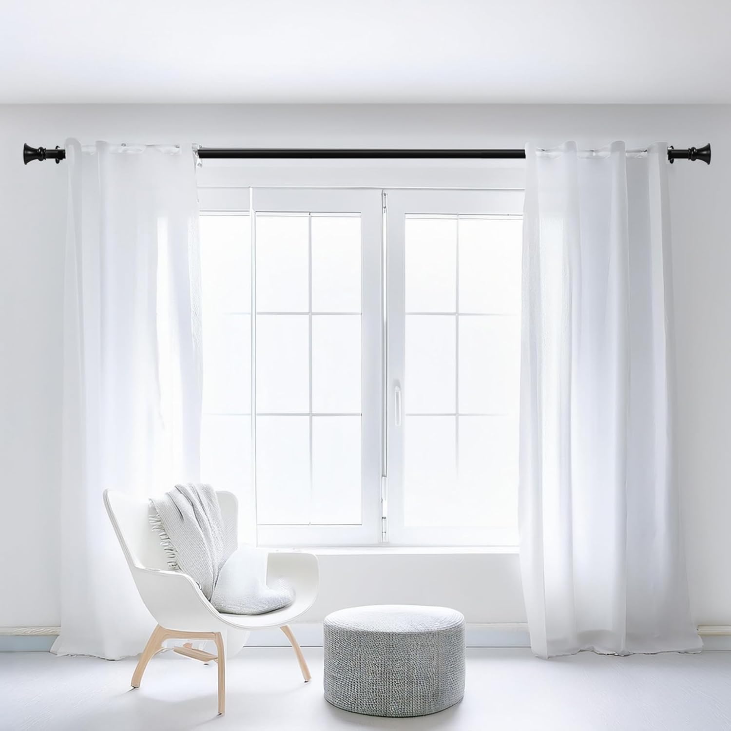 Deco Window Adjustable Curtain Rod for Windows 18 to 44 Inch (Pack of 1) Extendable Heavy Duty 1 Inch Iron Drapery Pole with Finials Wall Mounted French Door Curtain Rods (Black)