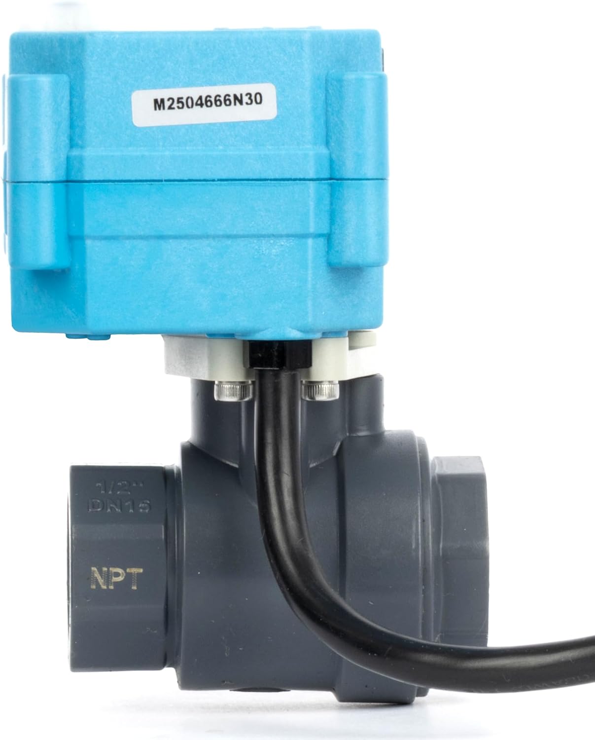 U.S. Solid 1/2 inch PVC Motorized Ball Valve - Plastic Electrical, US Plug, 2 Wire Auto Return, AC 110~230V, IP67, Manual Override, Normally Closed