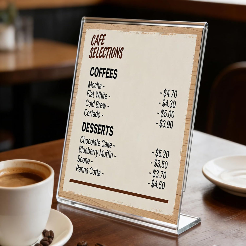 6 Pack Acrylic Sign Stand Holders, 8.5 x 11 Clear Plastic L Shape Table Paper Display Stand, Suit for Displaying Posters, Picture, Flyers, Menu