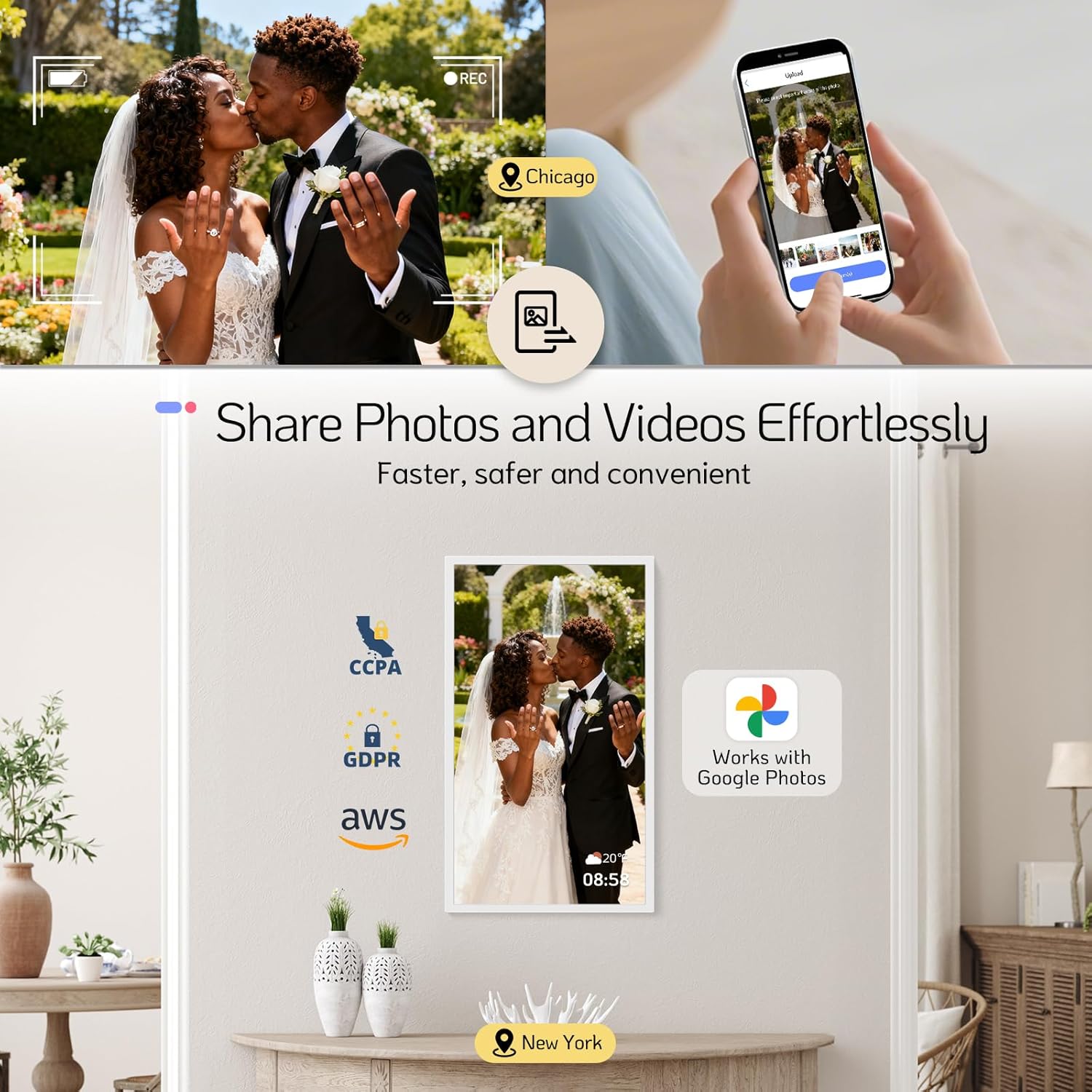 NexFoto 32 Inch Touchscreen Large Digital Picture Frame, 64GB WiFi Electronic Photo Frame, Add Photos from Google Photos, Easy to Share Videos, Gifts for Christmas/Mom/Grandparents, White