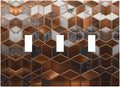 Brown Abstract Luxury Modern Geometric Cubic Marble 3 Gang Triple Toggle Decorative Light Switch Covers Electrical Faceplate Switch Plates for Bathroom Kitchen Home