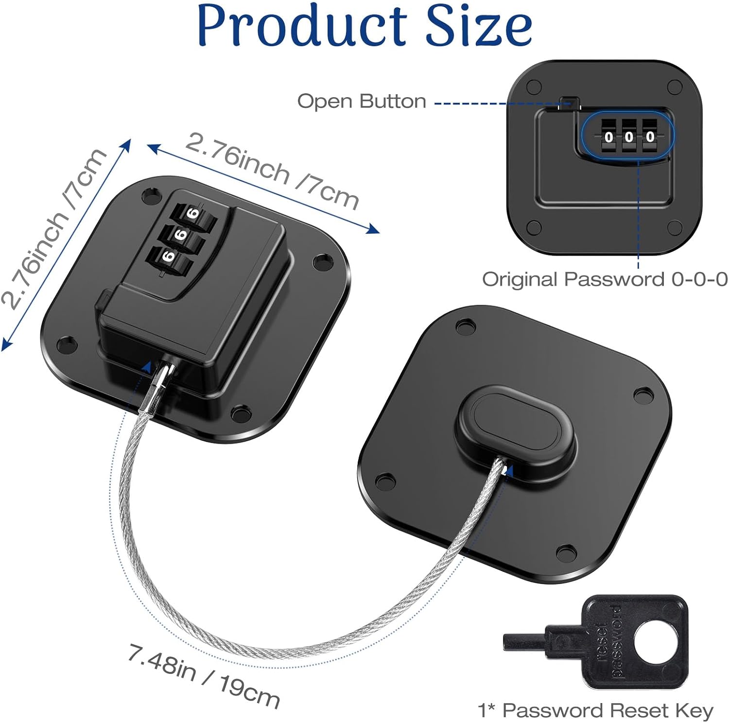 Fridge Refrigerator Lock with Combination, Heavy Duty Lock for Cabinet, Drawers, Closet, Safety Easy Install No Keys Needed (Black-2Pack)