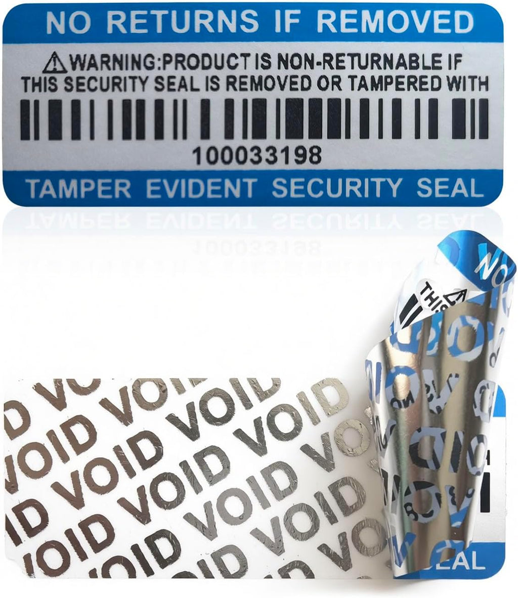 Tamper Evident Proof Barcode Stickers with Individual Serial Number Security Warranty Void Sticker,Sealing Label for Package(120pcs 2x0.8in Blue Matte Silver)