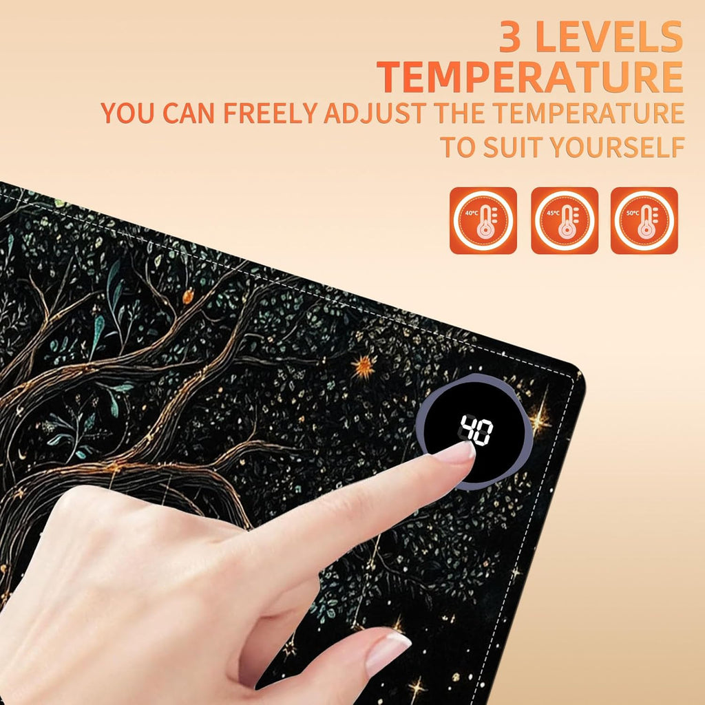 Heated Mouse Pad 31.5x13 in 3-Temp Fast Heating Desk Mat with Auto Timer Warmer for Hands Wrist Pain Relief Waterproof Keyboard Mat for Office, Gaming, Home, Moonlit Tree Art