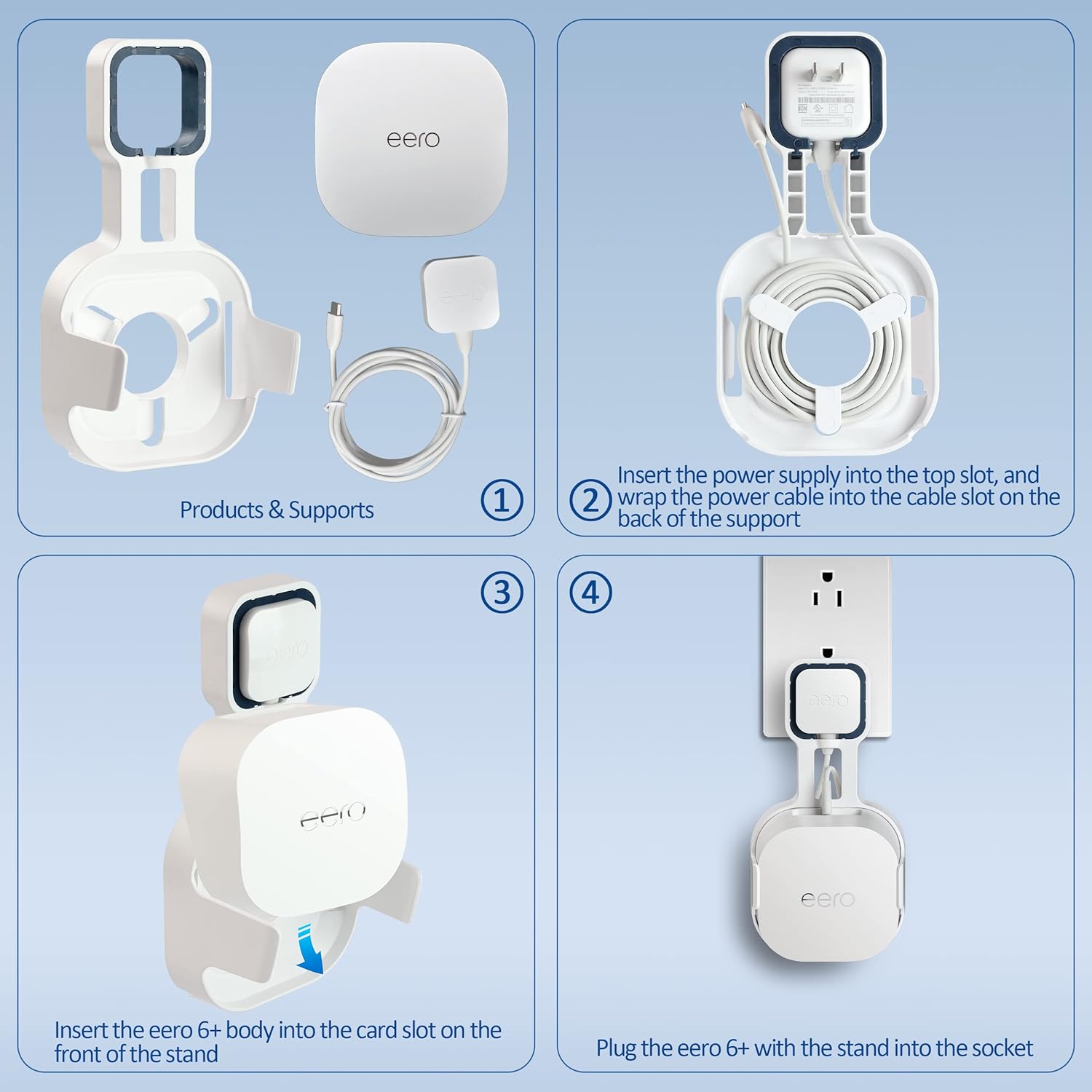Wall Mount Holder for EERO 6+ Mesh WiFi System, Space Saving Outlet Wall Mount Bracket for EERO 6+ Router with Cord Management and Easily Moved(2 Pack)