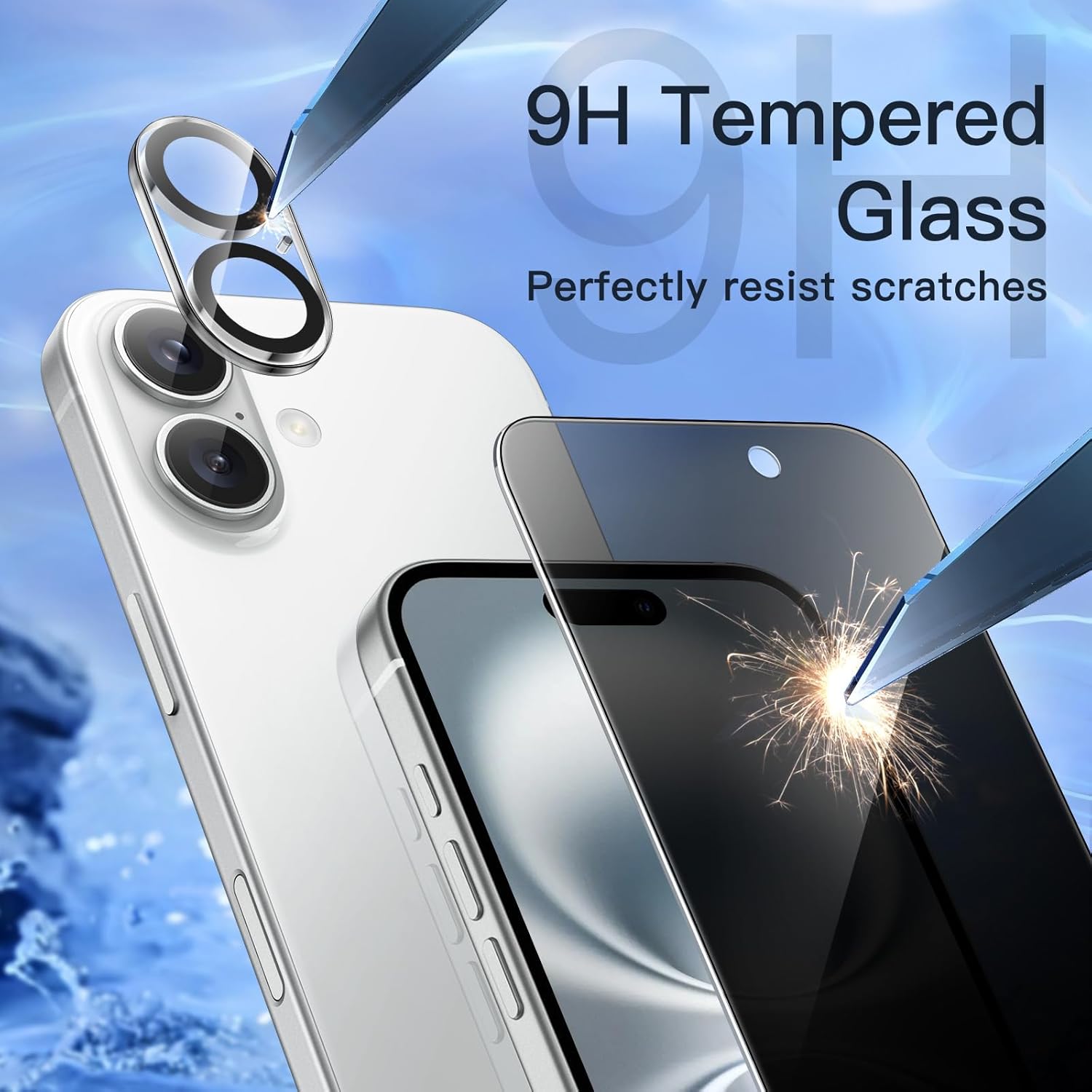 JETech Privacy Screen Protector for iPhone 16 6.1-Inch with Camera Lens Protector, Anti-Spy Tempered Glass Film, Easy Installation Tool, 2-Pack Each
