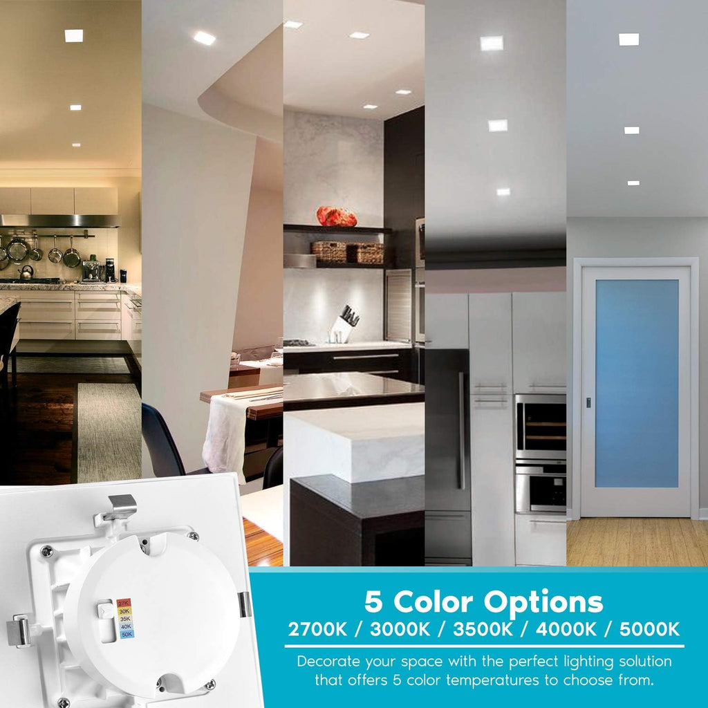 LUXRITE 16 Pack 4 Inch Square Recessed LED Can Lights, CCT Color Temperature Selectable 2700K | 3000K | 3500K | 4000K | 5000K, Dimmable Recessed Lights, 750 Lumens, CRI 90, Energy Star, Wet Rated