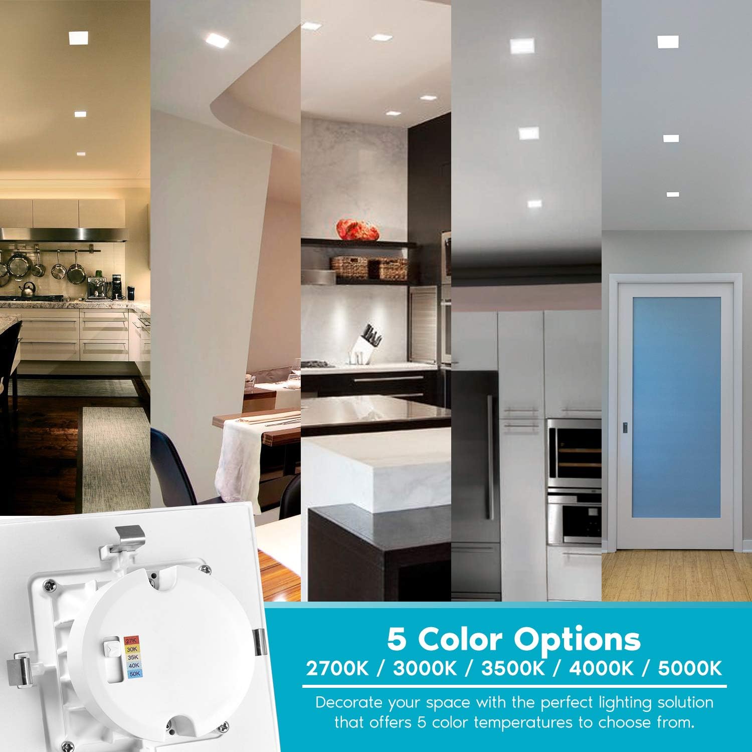 LUXRITE 12 Pack 4 Inch Square Recessed LED Can Lights, CCT Color Temperature Selectable 2700K | 3000K | 3500K | 4000K | 5000K, Dimmable Recessed Lights, 750 Lumens, CRI 90, Energy Star, Wet Rated