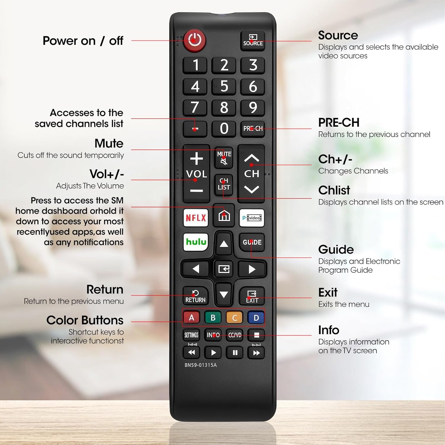 6 Pack Remote for All Samsung TV Remote, Replacement Compatible with All Samsung Smart TVs, Series TVs, LCD, LED, 3D, HDTV