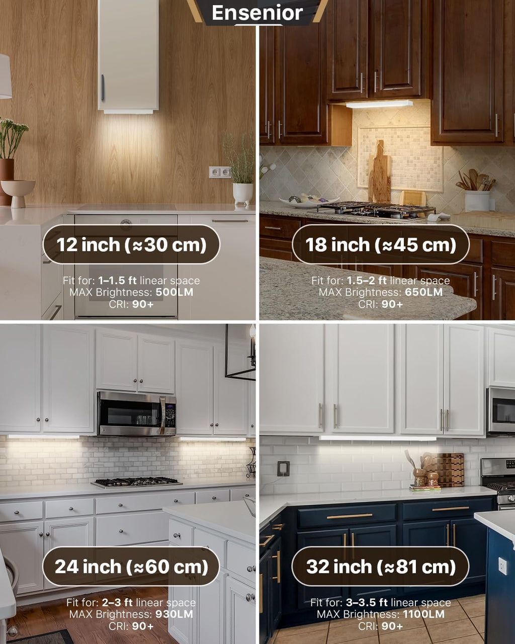 Ensenior 32 Inch LED Under Cabinet Lighting Hardwired, 5CCT, 18W 1100LM, 2700K/3000K/3500K/4000K/5000K, Wired Under Cabinet Lights, Dimmable Under Counter Lights for Kitchen, FCC, 1 Pack